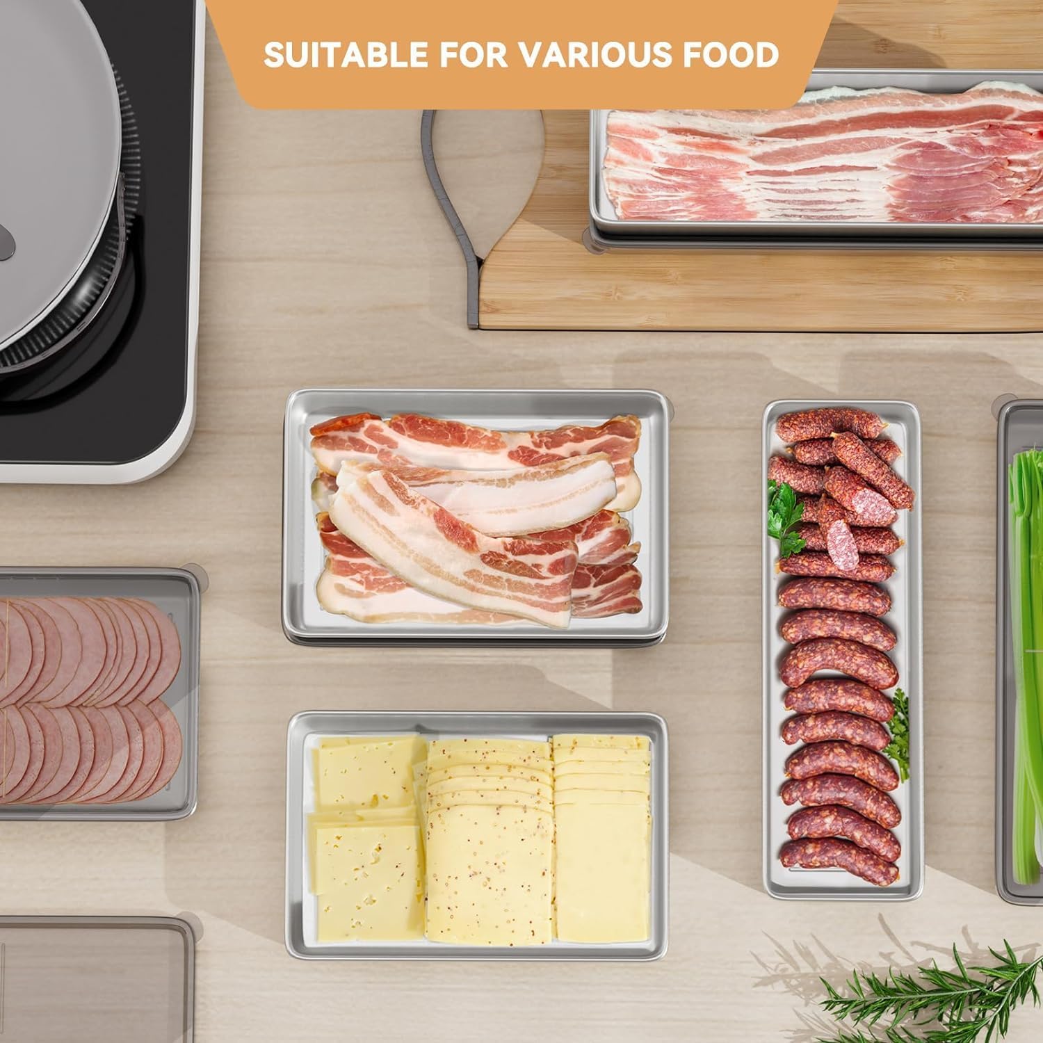 Bacon Container for Refrigerator, 1 Pack 304 Stainless Steel Airtight Deli Meat Storage Container for Fridge Dishwasher Safe Long Kitchen Food Storage — image 6