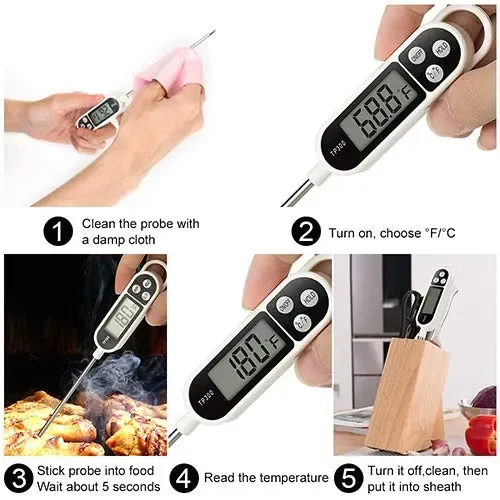 Digital Meat Thermometer with Stainless Steel Probe, Fast Instant Read Display for Cooking, BBQ, Grilling, Frying and Candy Making — image 3