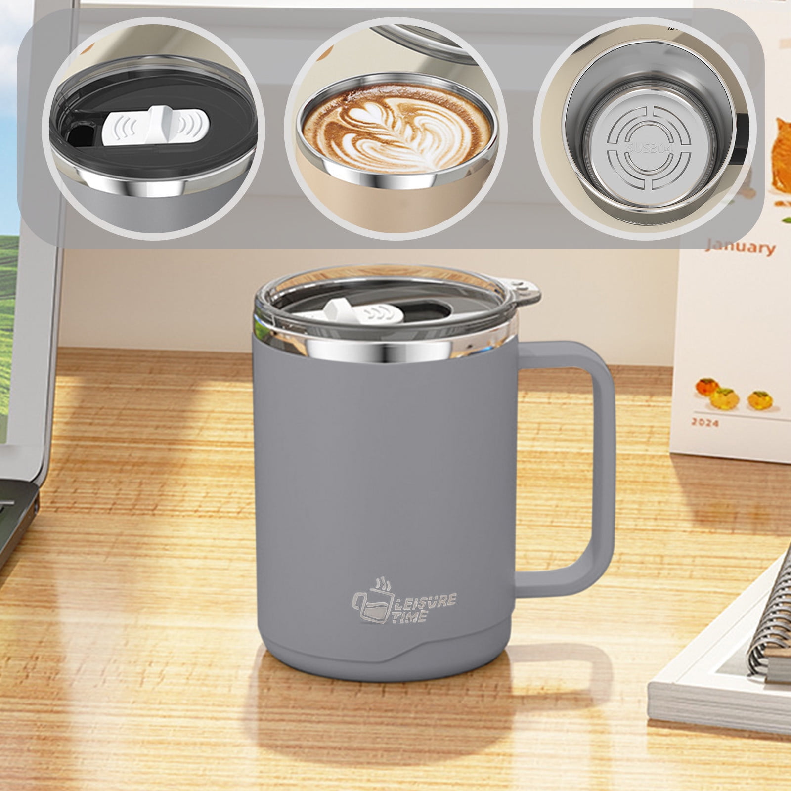 Insulated Coffee Mug with Handle & Lid - 17oz Stainless Steel Travel Tumbler, Double Wall Vacuum (Black) by 02_【Limited Time Offer】 Upgraded Double-Wall — image 5