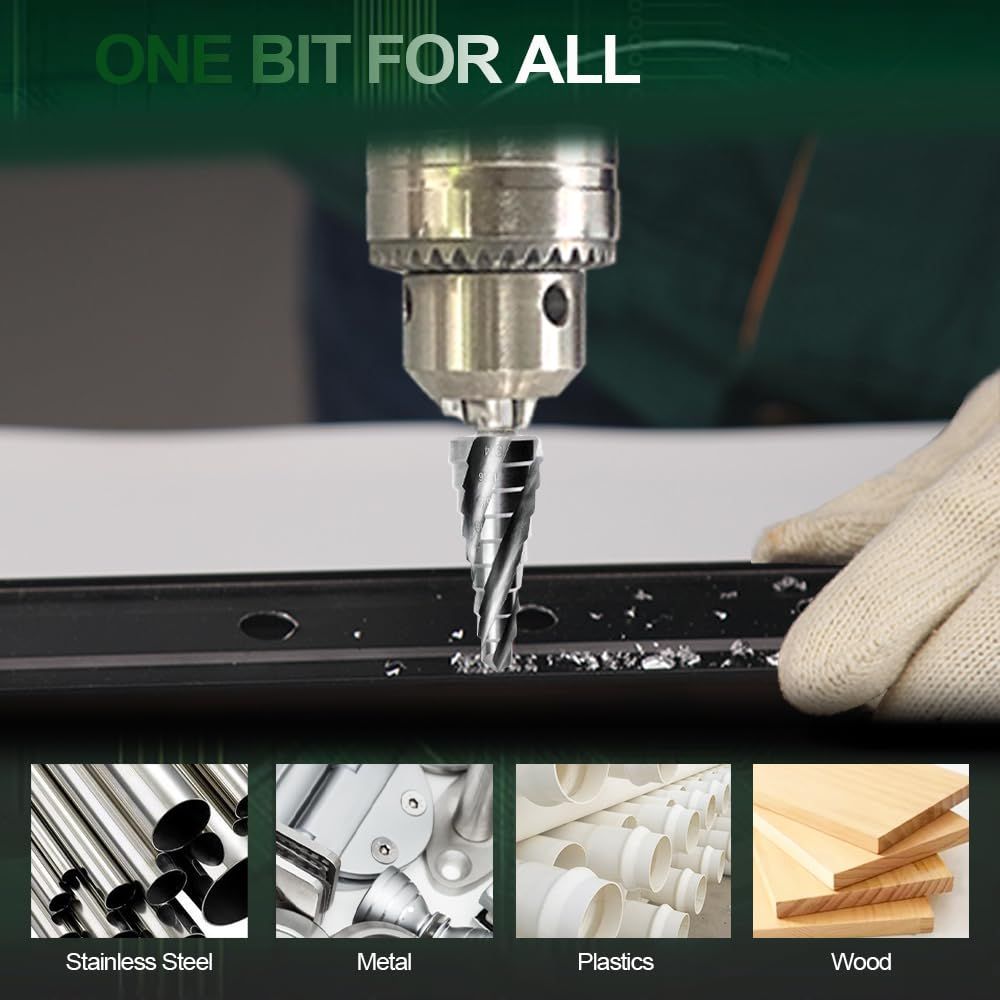 Four Spiral Flute Cobalt Step Drill Bit Impact Ready Unibit Step Drill Bit, Hex Shank Step Bits for Metal, Aluminum, Wood โ image 3