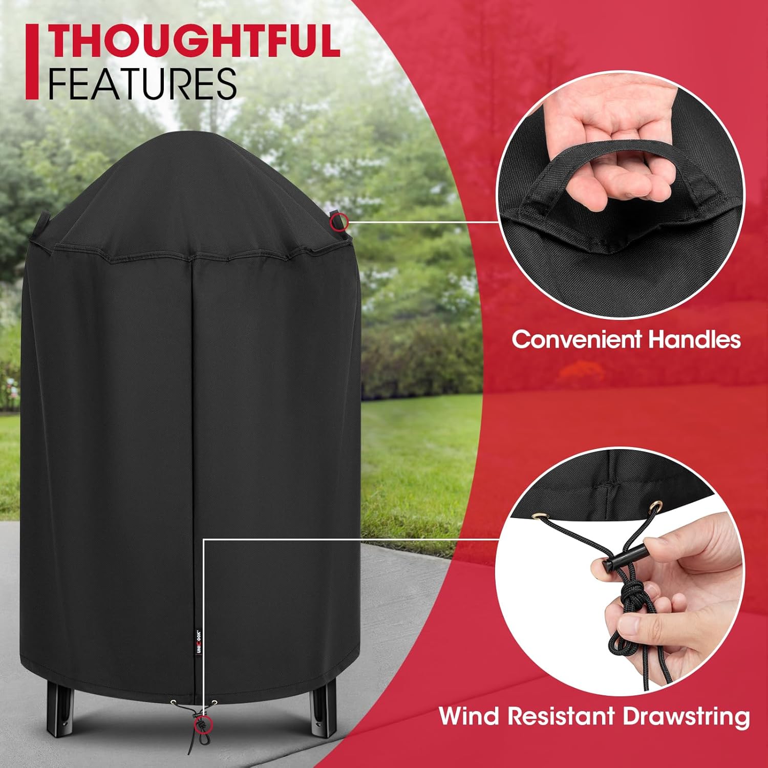 Round Smoker Cover 30 Inch, Heavy Duty Waterproof Charcoal Kettle BBQ Grill Cover, Fade Resistant Barrel Protector, Fits Weber Char-Griller Akorn Kamado and — image 5