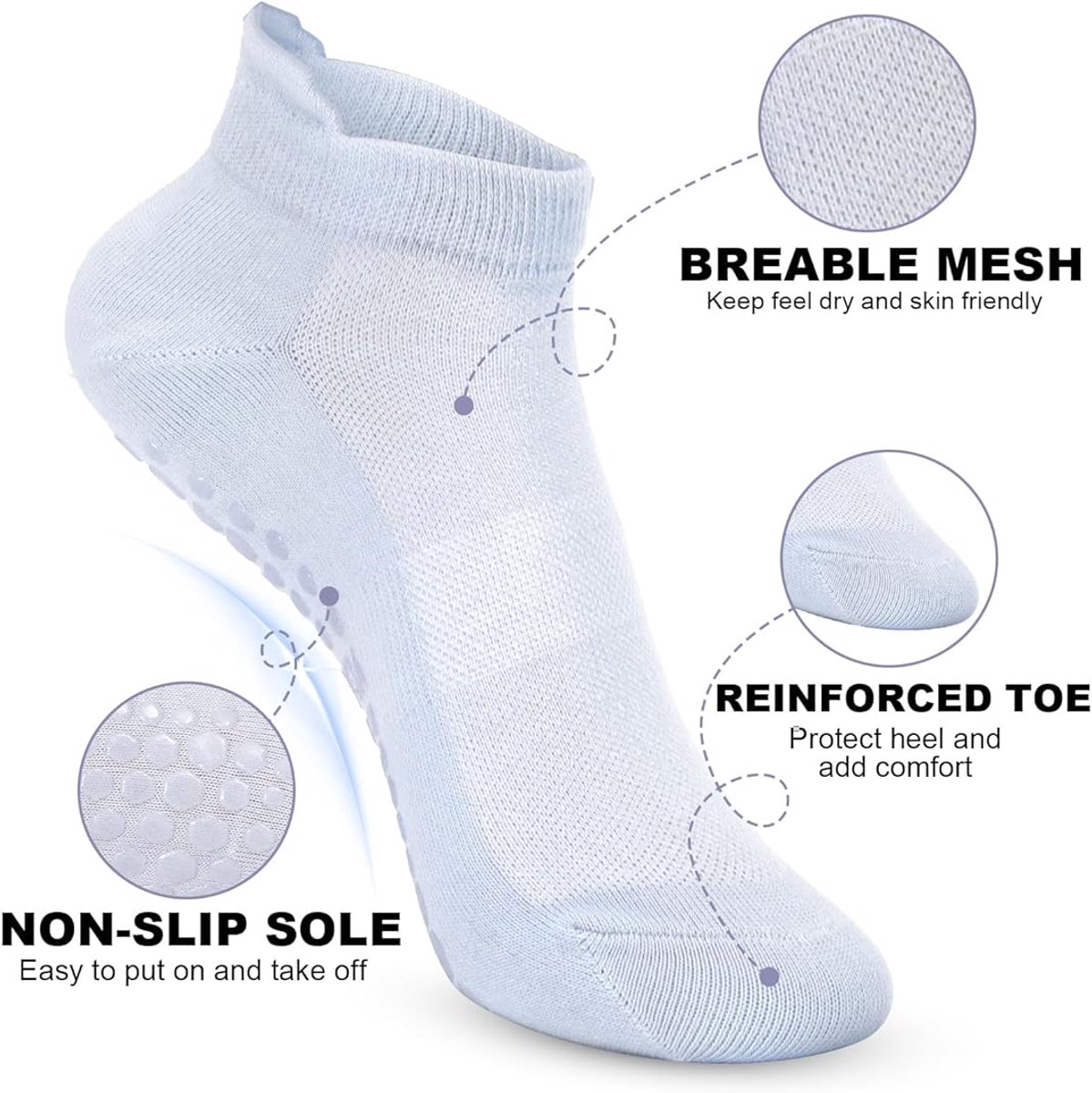 6 pairs - Socks - Yoga socks - Pilates socks for women - non-slip yoga socks - with grip - sports socks for women - Women's socks - black and white — image 2
