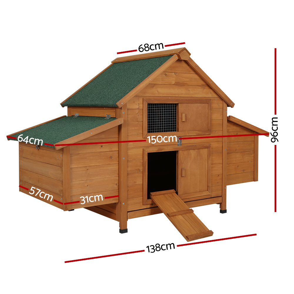 i.Pet Chicken Coop Rabbit Hutch 150cm x 68cm x 96cm Large Chicken Coop House Run Cage Wooden β image 2