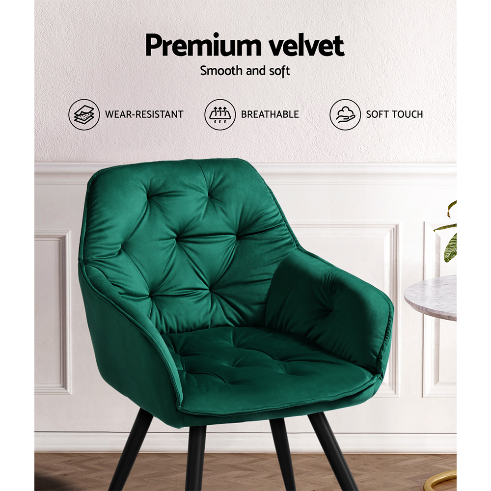 Artiss Dining Chairs Set of 2 Velvet Diamond Tufted Armchair Green โ image 6