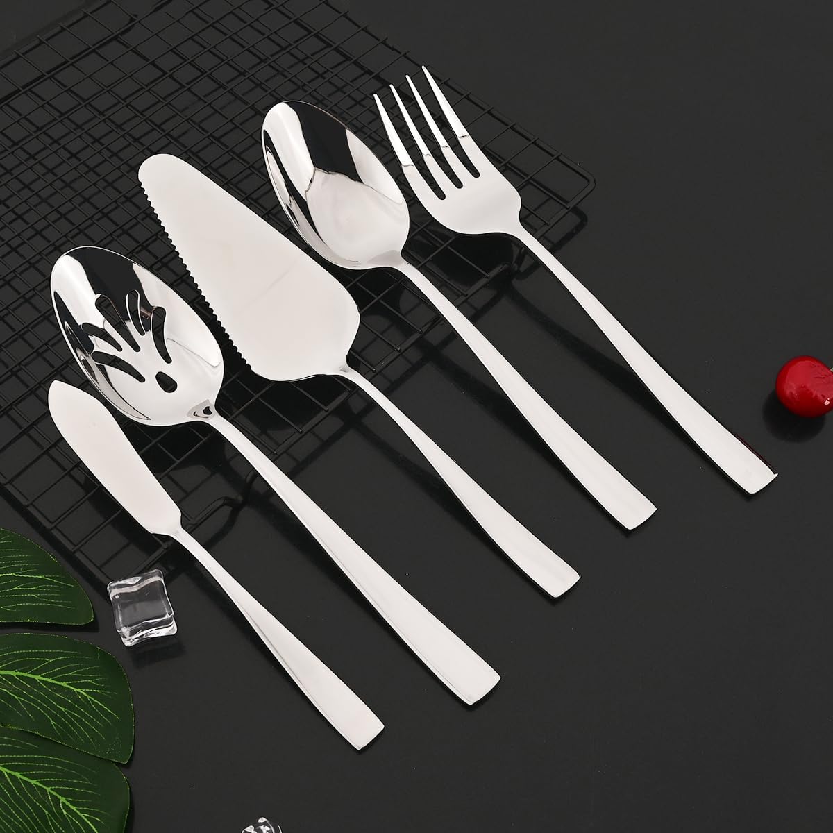5-Piece Glossy Handle Silverware Hostess Set Stainless Steel Flatware Serving Set for Buffet Party Home Restaurant Mirror Polished Dishwasher Safe — image 4