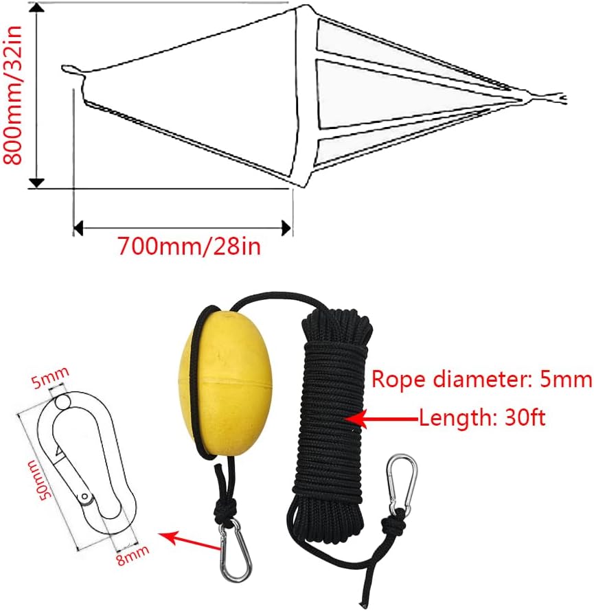 Sea Anchor Drift Sock 18"/32" Parachute Fishing Drogue for Marine Boat 32 in For15-20 ft — image 2