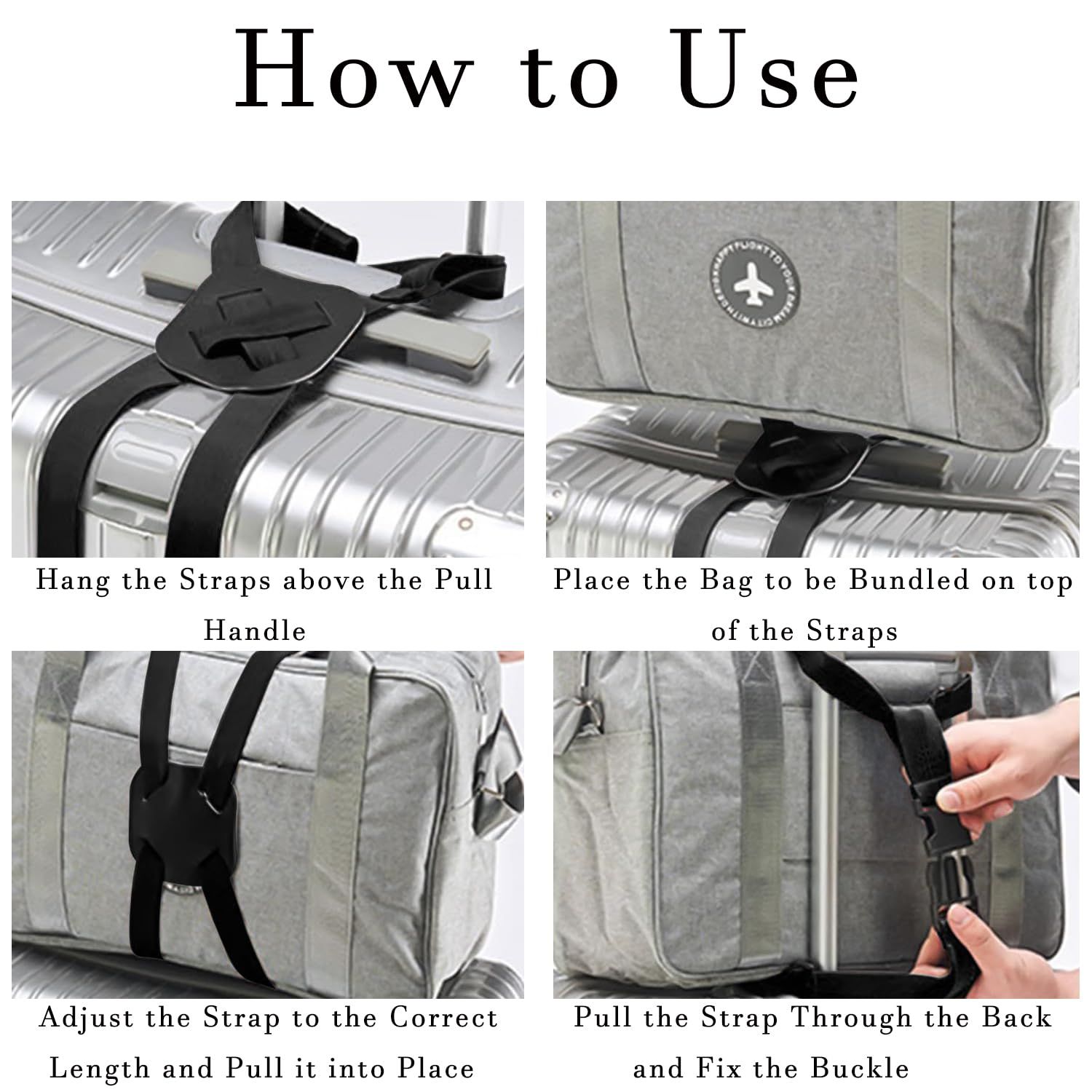 Luggage Bungee Straps for Attaching Bags - 2 Pack Adjustable Elastic Luggage Straps with Buckle, Black Luggage Strap for Suitcases Handle Carry on Add Bag — image 3