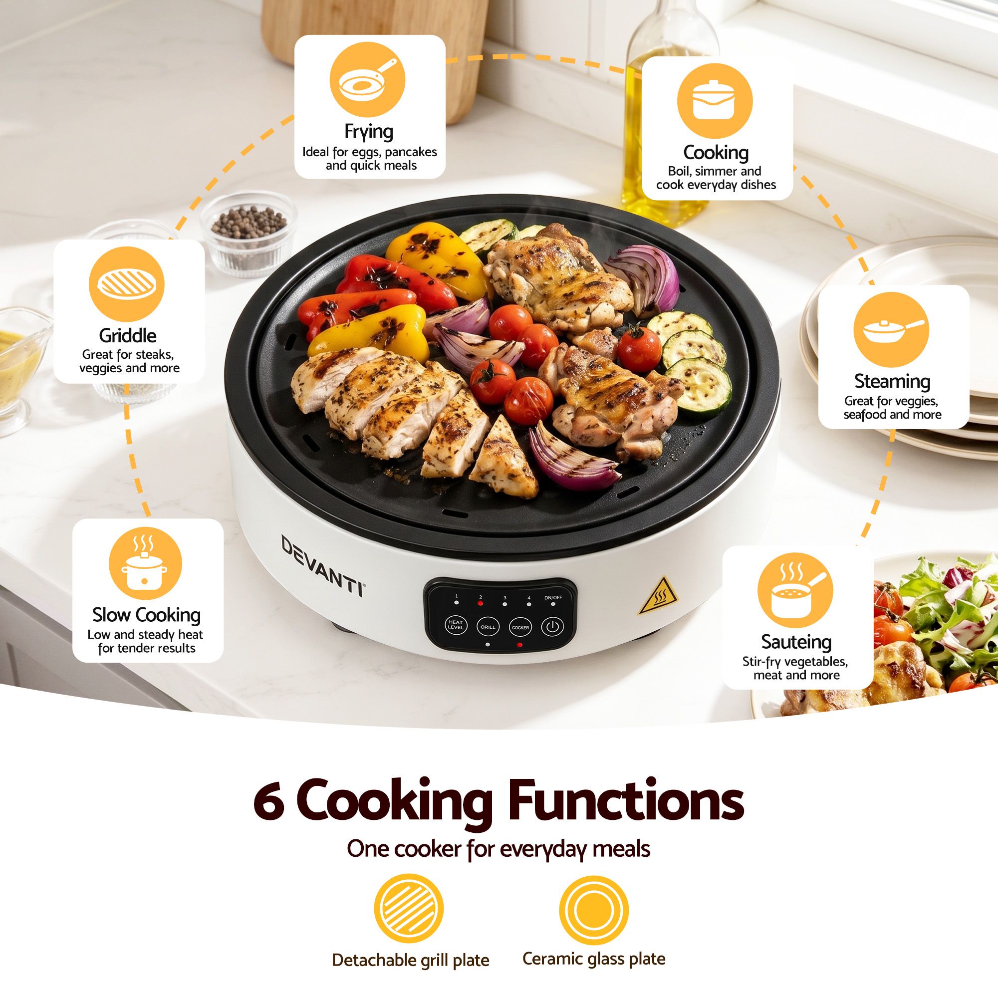 Devanti Ceramic Cooktop Electric Hot Plate Countertop Grill Cooker White โ image 5