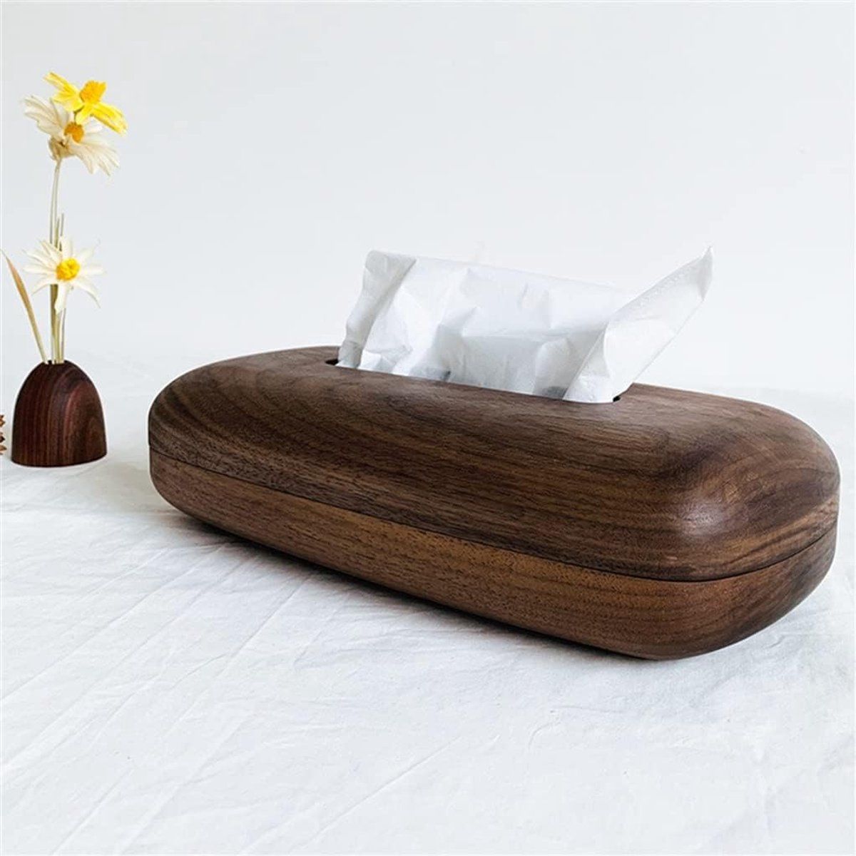Tissue Box Cover With Walnut Wood Lid, Magnetic Easy Refill, Durable Plastic Base, For Bathroom Office Desk Nightstand, Brown โ image 3