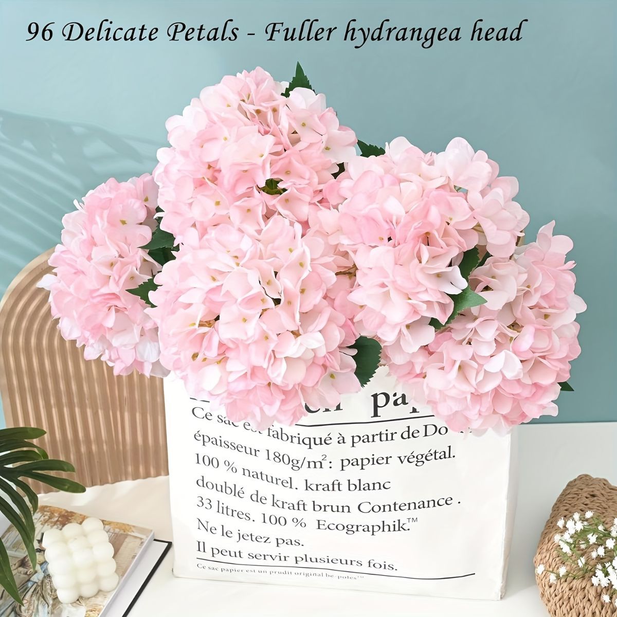 White Green Artificial Hydrangea White Hydrangea 18-Inch Flowers Real-Touch Flowers Wedding โ image 3