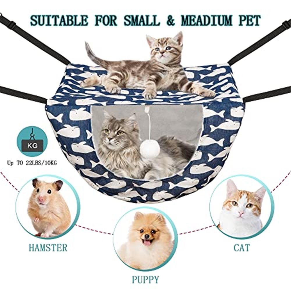Cat Cage Hammock with Ball,Double Layer Hanging Adjustable Soft Pet Bed Suit for Kitten Ferret Puppy Rabbit or Small Pet, 2 Level Indoor Bed for All — image 4
