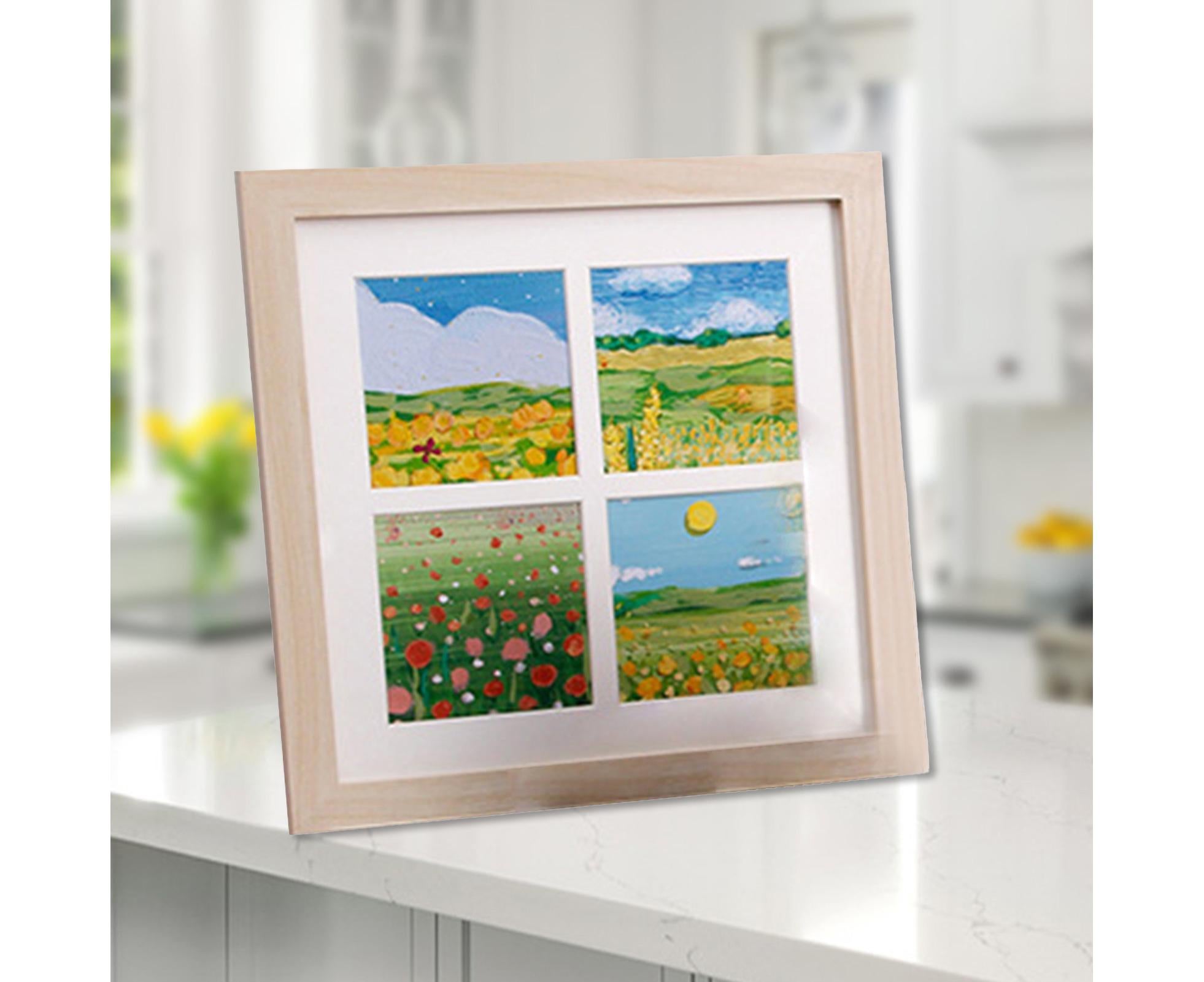 1 Set Painting Frame Not Easily Deformed Sturdy Square 4/9 Grids Picture Display Stands Home Supply - Light Brown — image 5