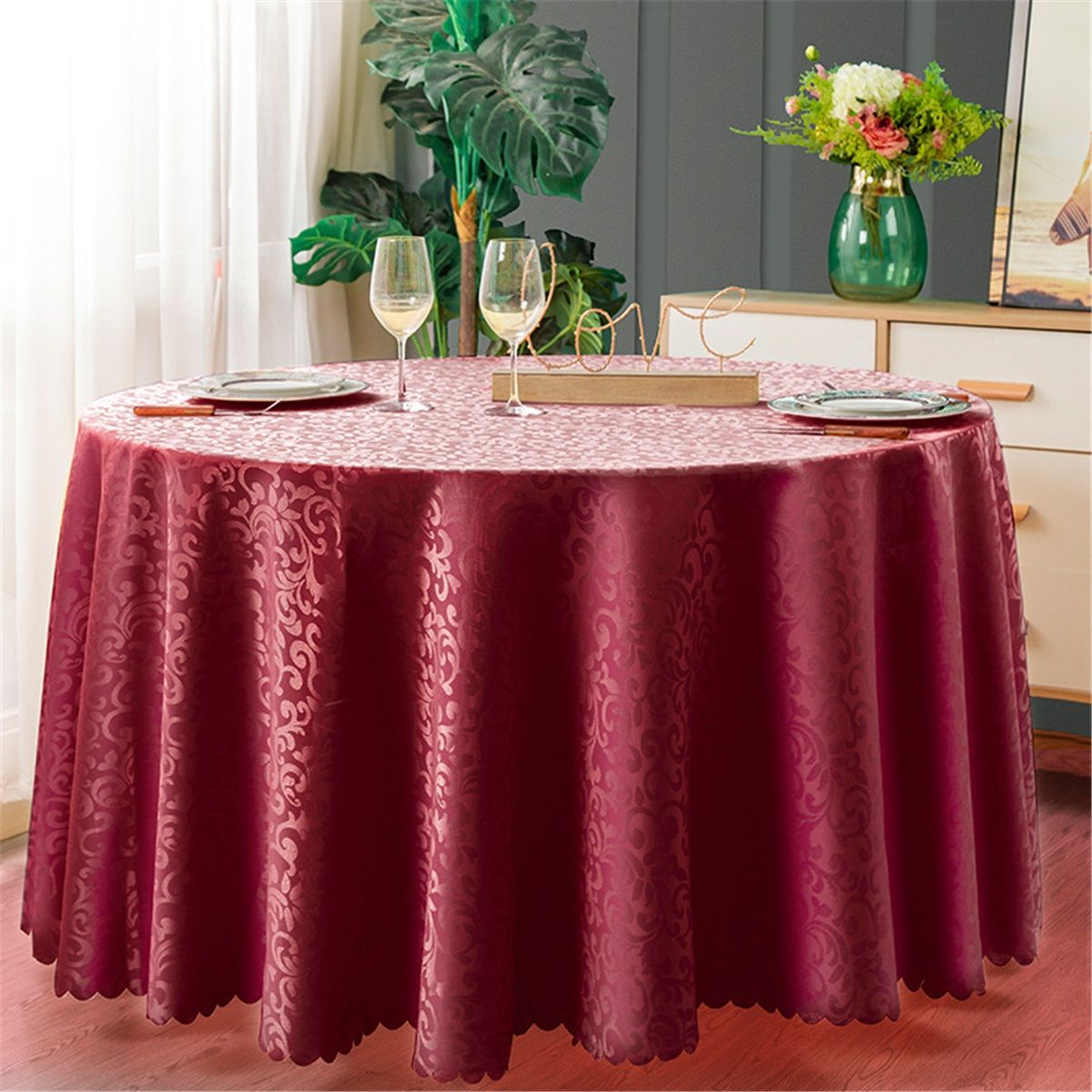 Home Fashions Waterproof, Stain & Wrinkle Resistant Fabric Tablecloth, 70" /1.8M Round, burgundy