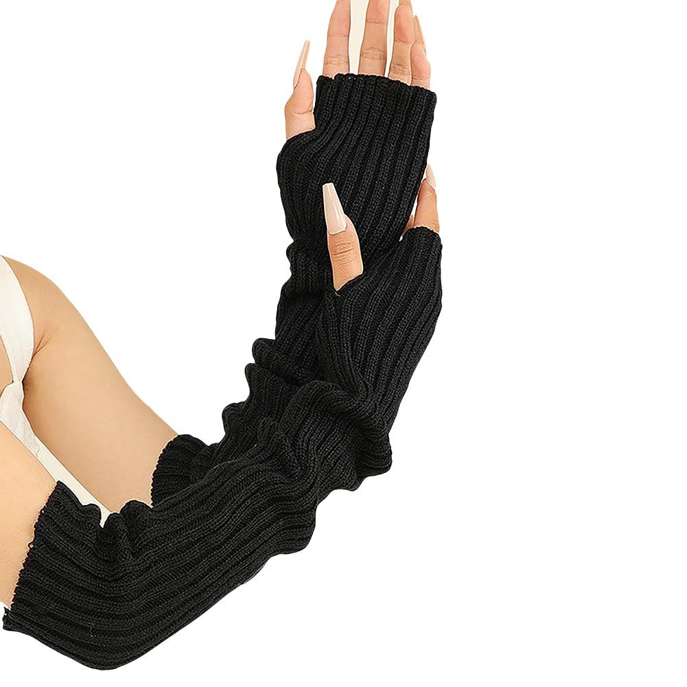 Long Fingerless Gloves Soft Winter Warm Gloves Winter Knit Arm Warmers Thumbhole Gloves Knitted Warm Weave Gloves
