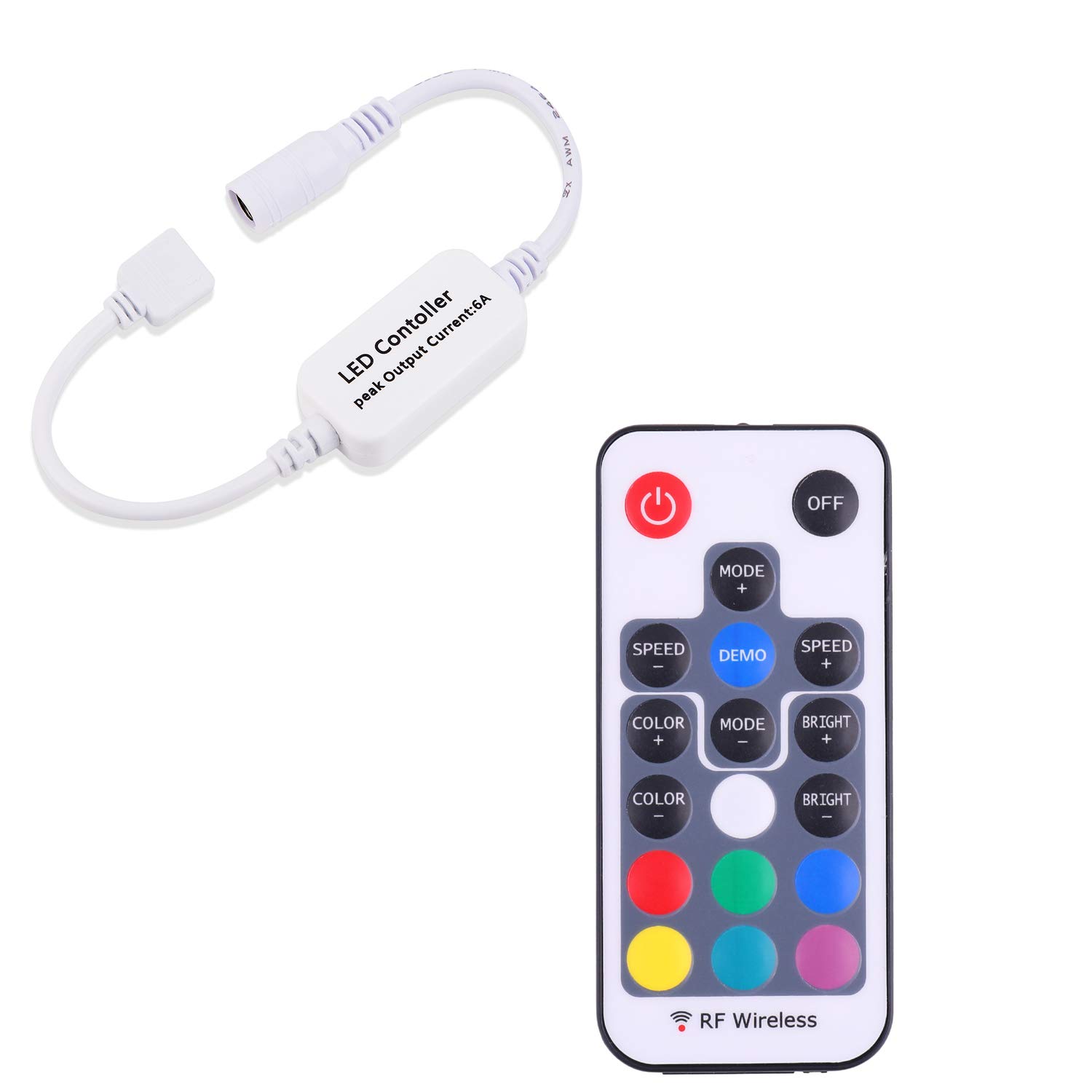 Mini Remote Controller for RGB Color LED Strip Lights, RF Dimmer for 12V DC LED Ribbon, LED Neon Sign, Wireless Remote Control for Dimmable 3528 5050