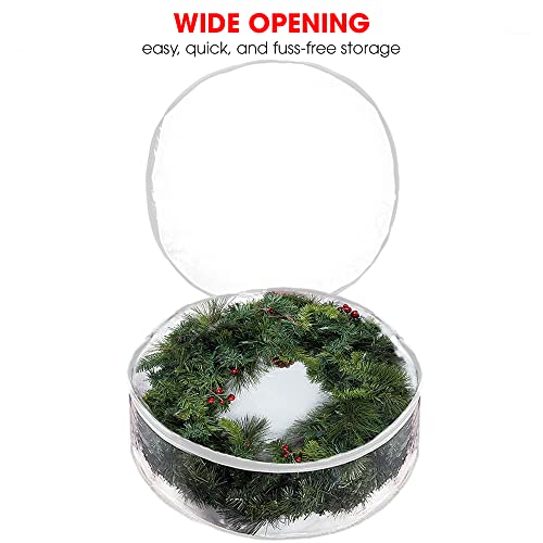 2 Pieces Clear Christmas Wreath Storage Bags with Handles for Artificial Wreaths and Decorations, Protective Seasonal, 60 cm, White โ image 3