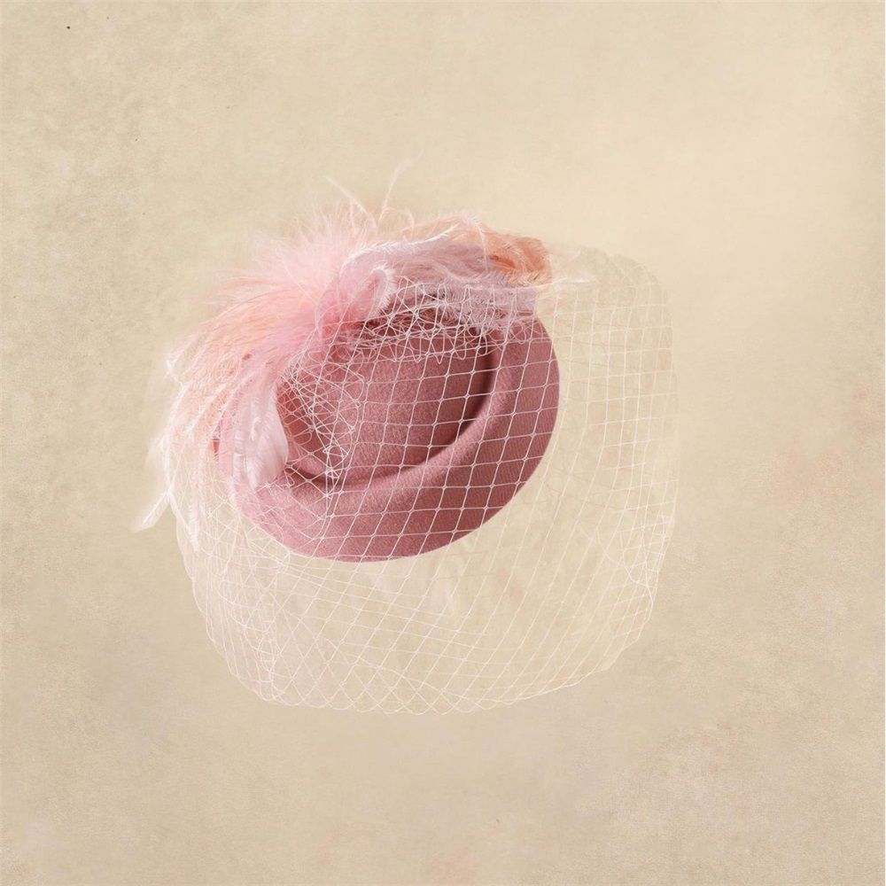 Fascinator Hat Veil Feather Fascinator Tea Party Bridal Wedding Veil Retro Hat Hats for Women(nude pink) — image 2