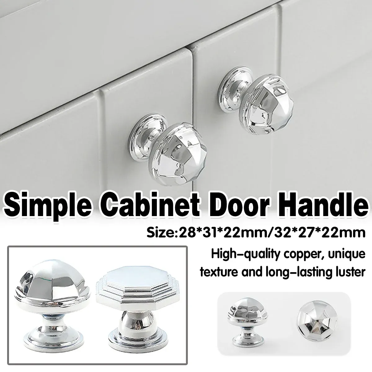 French Cabinet Handle Bright Silver Single Hole Modern Pull for Drawer Wardrobe - Octagon โ image 2