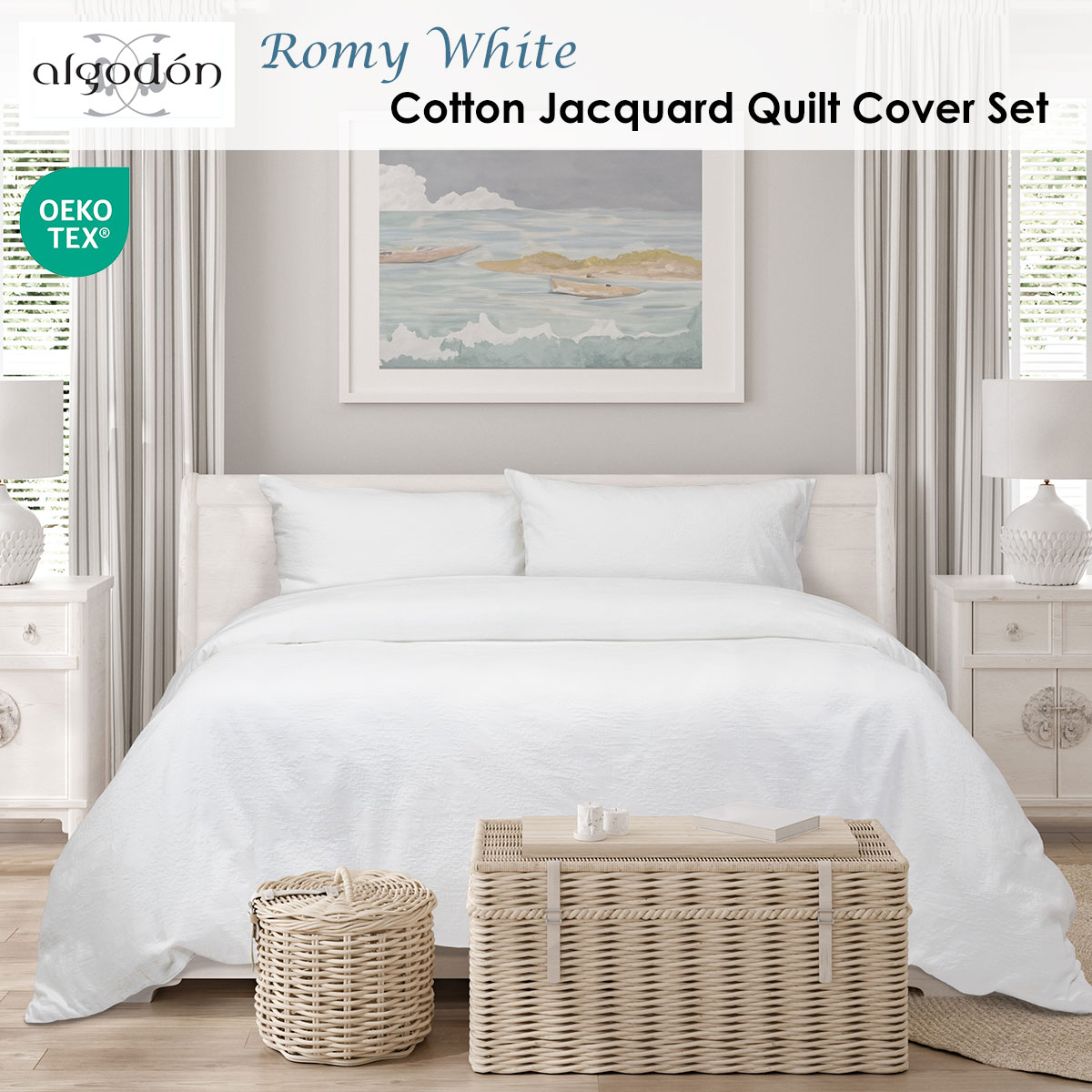 Algodon Romy White Cotton Jacquard Quilt Cover Set King — image 2