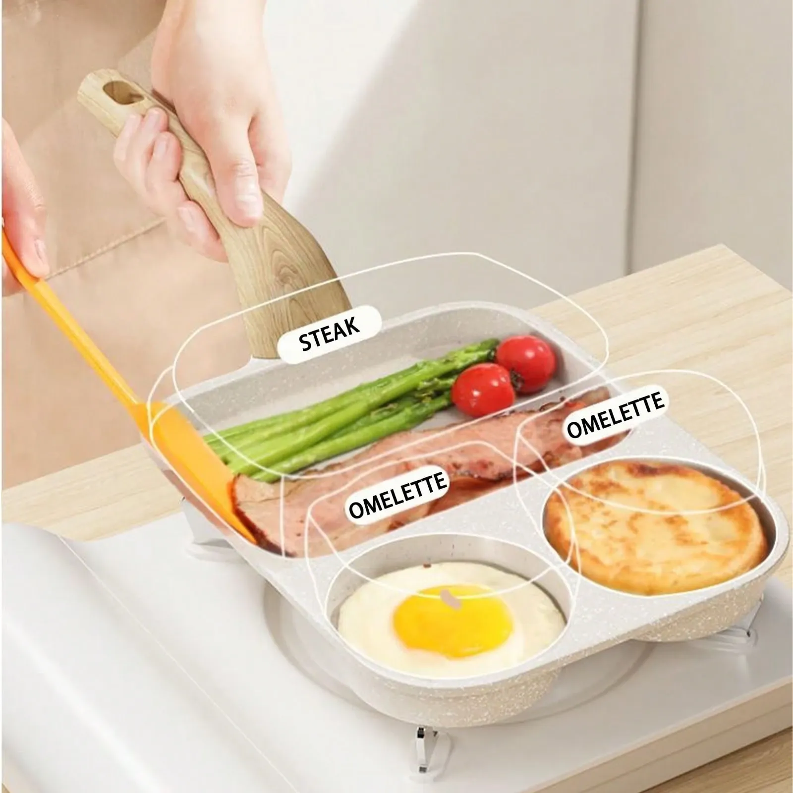 Non Stick Enlarged 3 In 1 Omelette Pan Mini Burger Pan Non Burning Raised Handle Multi Purpose Hamburger Skillet Household Nonstick Frying Pan Egg Burger Pan — image 3