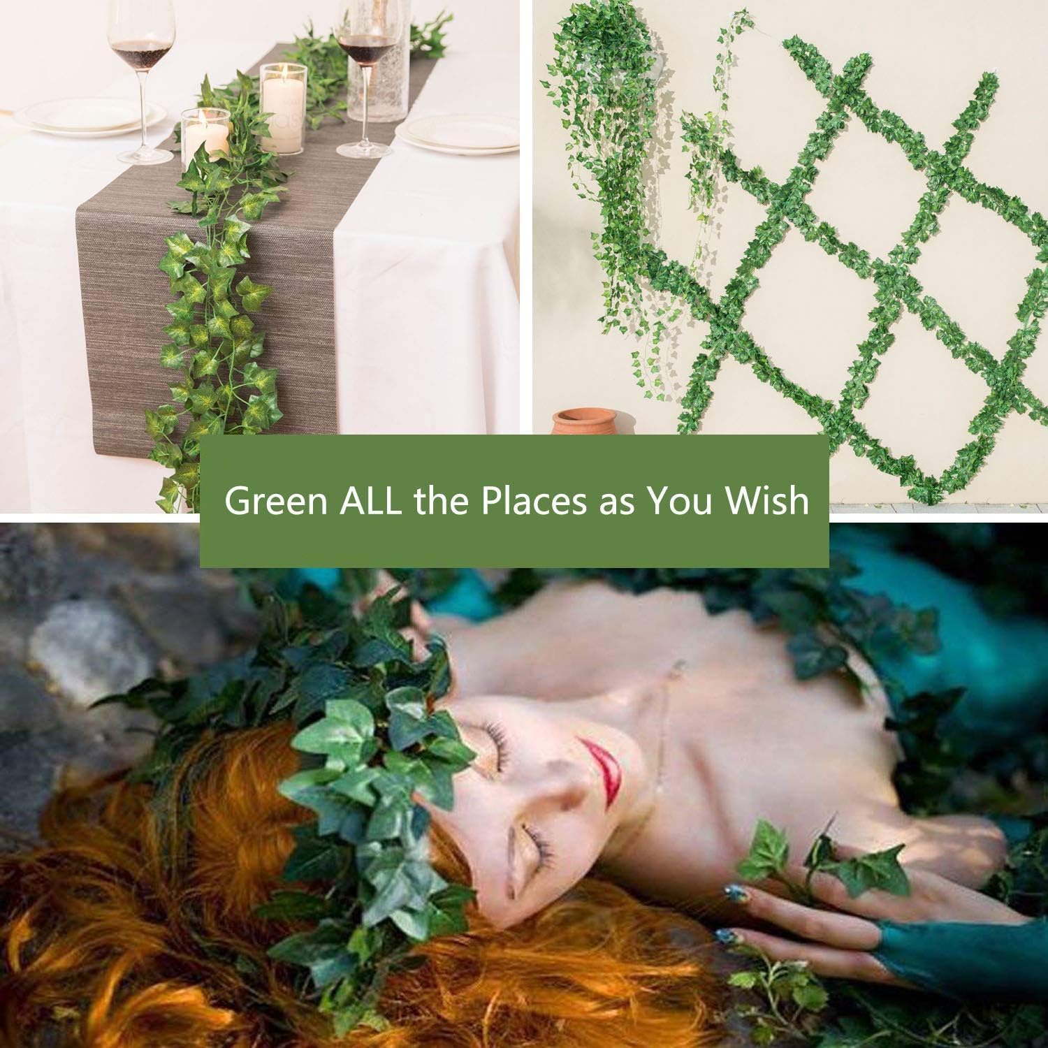 48 Pack Fake Vines for Room Decor Artificial Ivy Garland with Clip Green Flowers Hanging Plants Faux Greenery Leaves Bedroom Aesthetic Decor for Home Garden — image 2