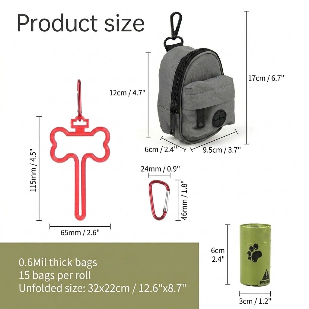 Carry Your Pup’s Mess in Style with a Durable Oxford Fabric Poop Bag Dispenser Set, Featuring a Bone-Shaped Hook, Carabiner Clip, and Six Refill Rolls of — image 2