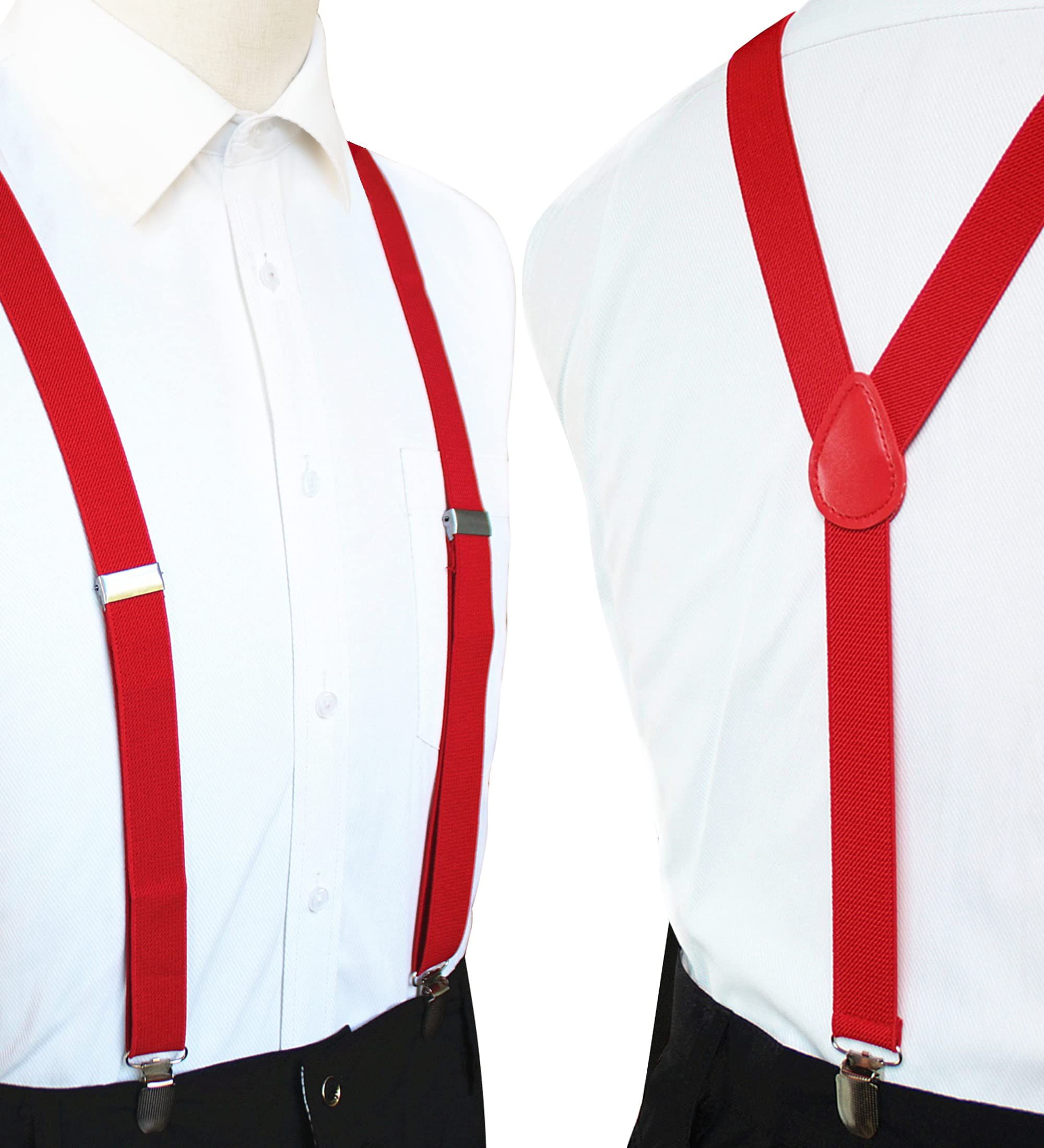 2 pack Women's Suspenders Clips Adjustable Elastic Band Y Shaped Suspender, Suspender with 3 Strong Clips Adjustable Braces (red) โ image 2