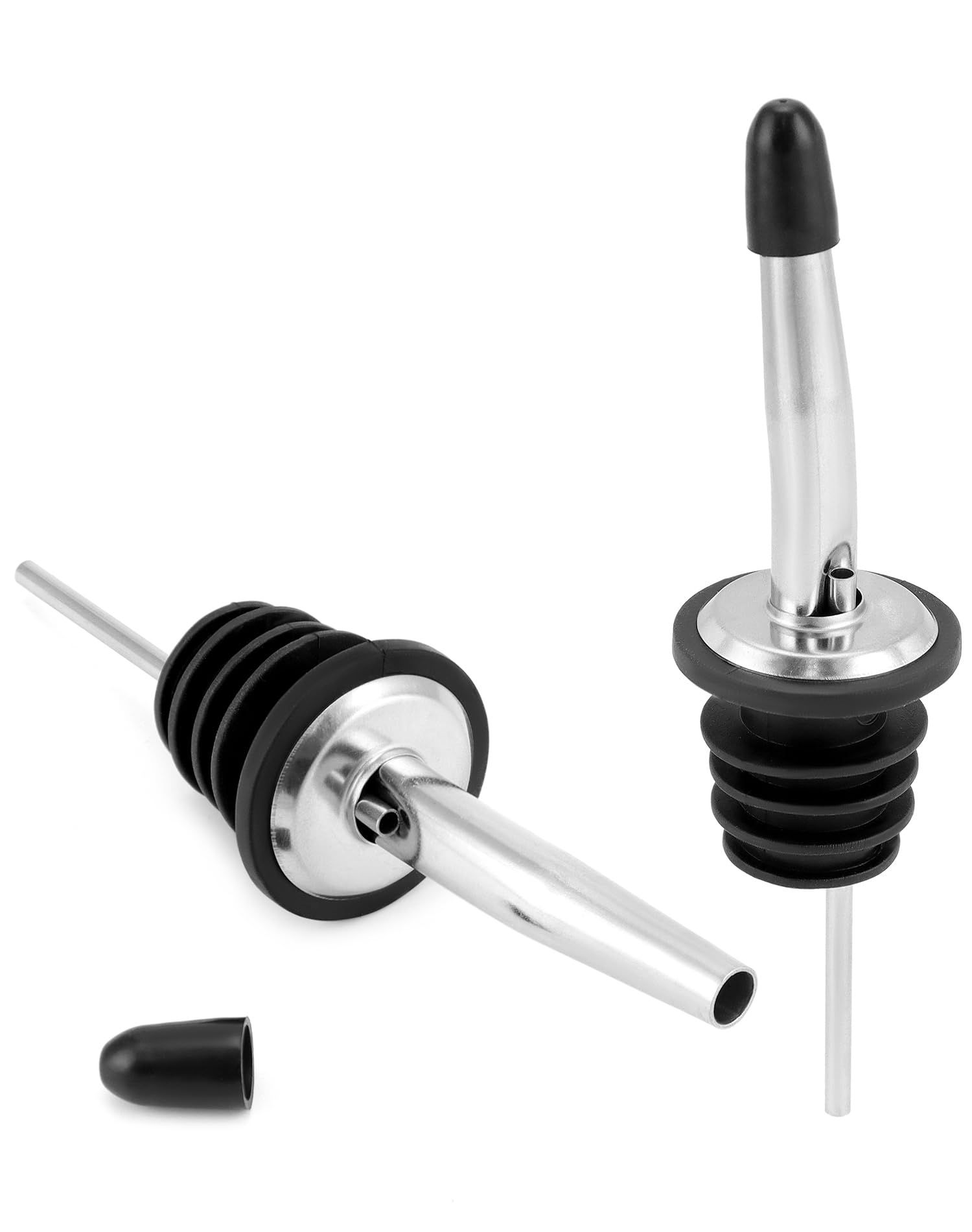 Liquor Pourer Speed Pourer 2Pcs/Set Wine Pourer Stainless Steel Wine Bottle Stopper with Cap Alcohol Liquor Spouts Bottle — image 4