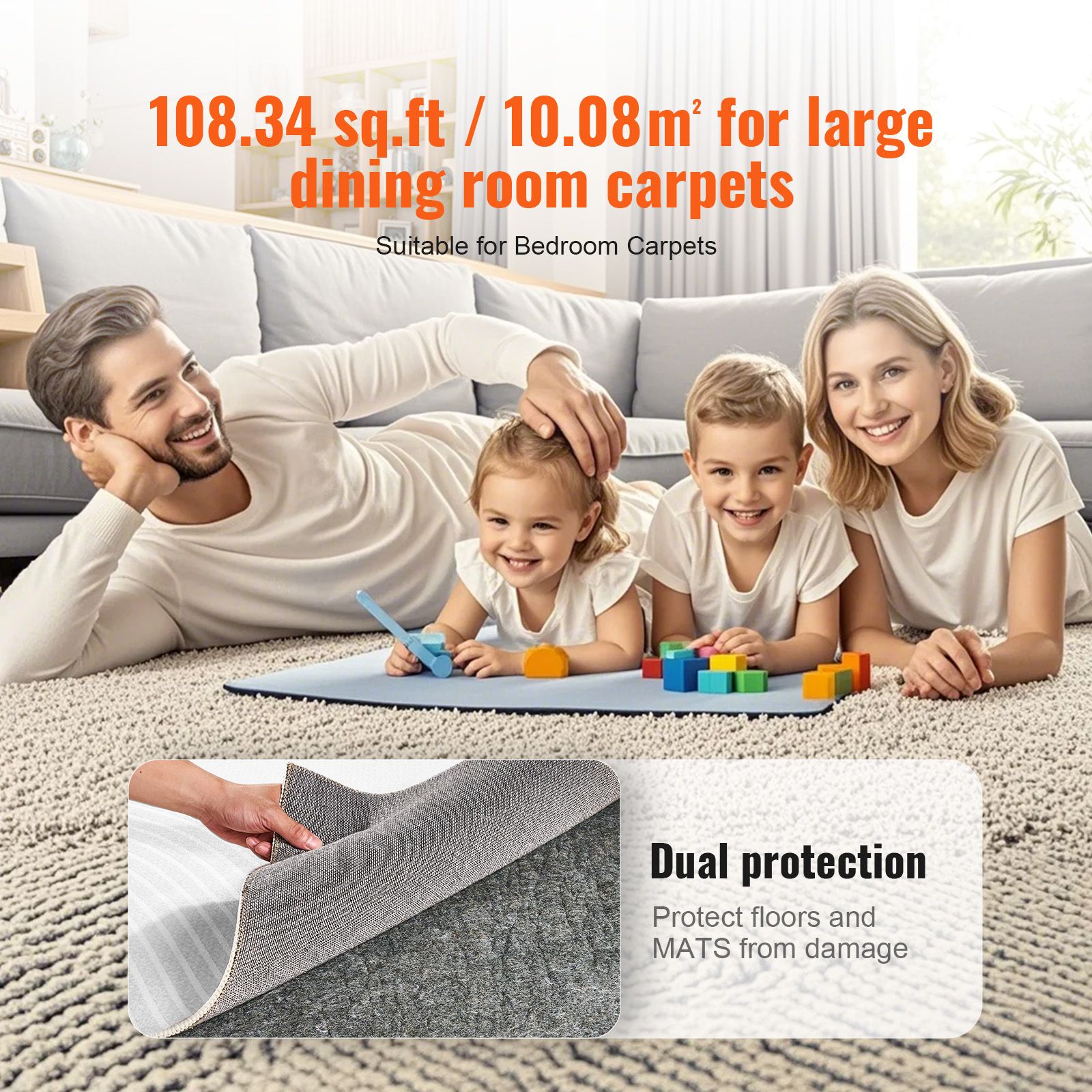 Rug Pad Gripper 9' x 12' Protective Carpet Pad 0.47" Thick for All Floors — image 6