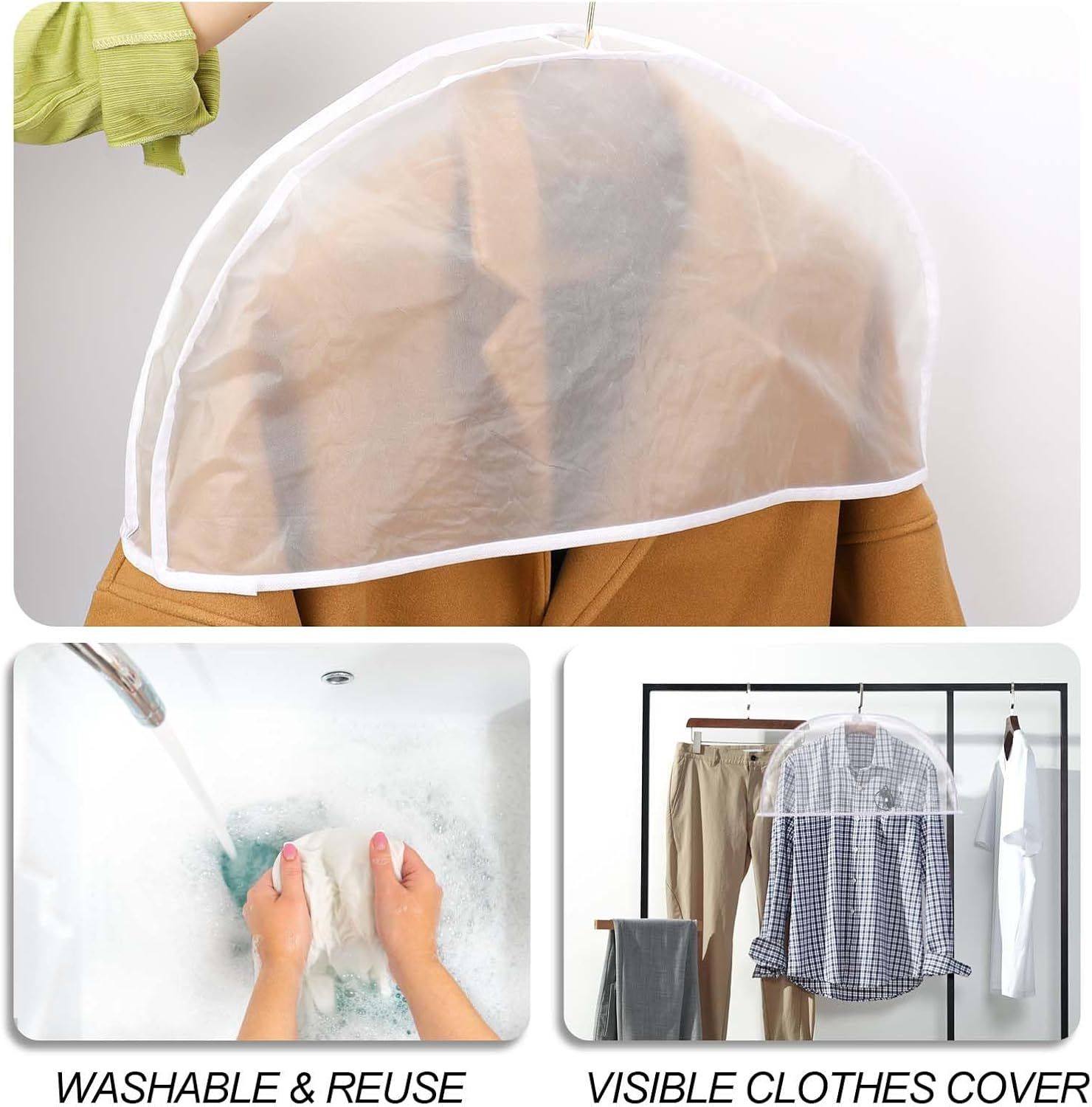 4 Pack Clear Clothing Hanger Shoulder Covers for Clothes Breathable Plastic Gusseted Garment Shoulder Dust Cover Bags Protectors for Hanging Clothes, Suit — image 4