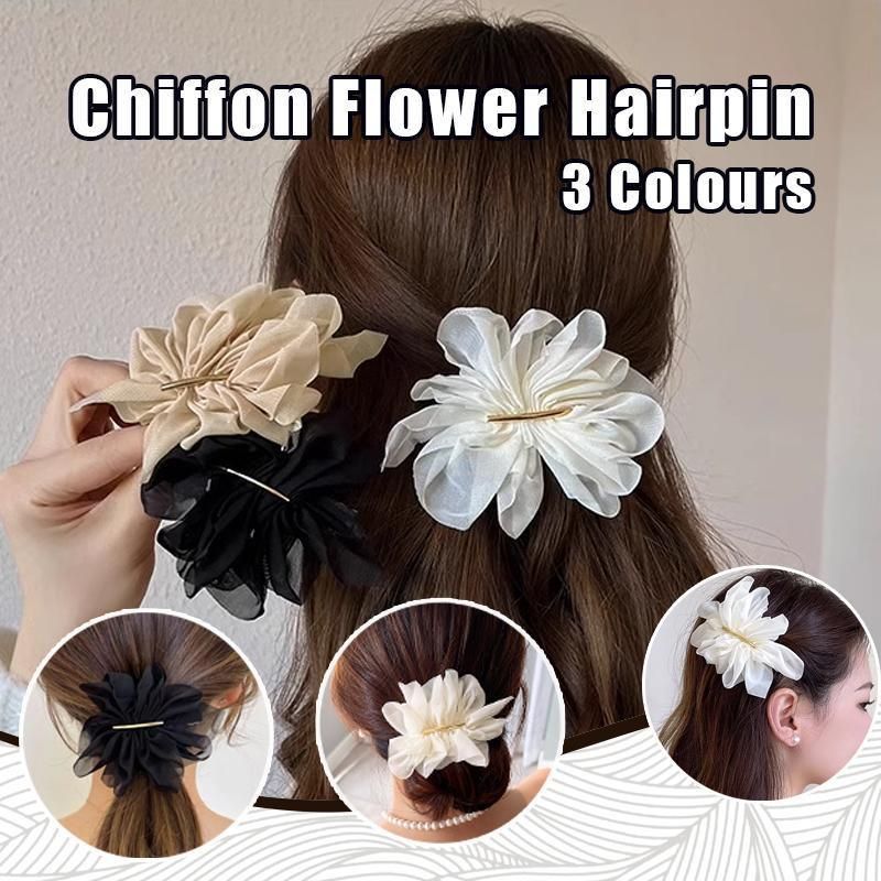 Chiffon Headdress Flower Hairpin Woman Sweet party hair Claw styling Hair Clips - Beige โ image 2