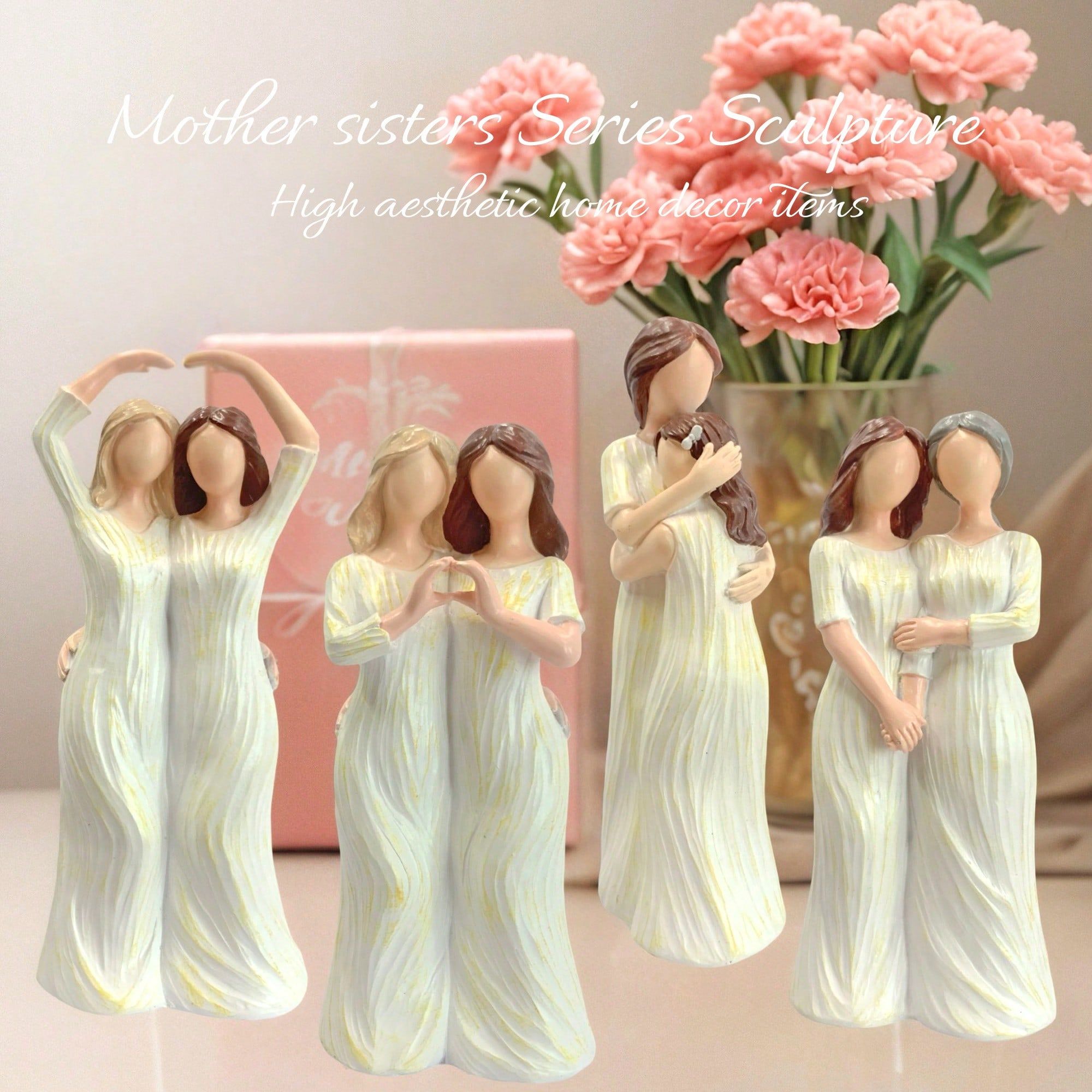 Mother And Daughter Figurines Sister Birthday Gifts Family Hugging Statue Home Bedroom Living Room Tabletop Decor Best Friends Women Gifts Perfect Valentine's