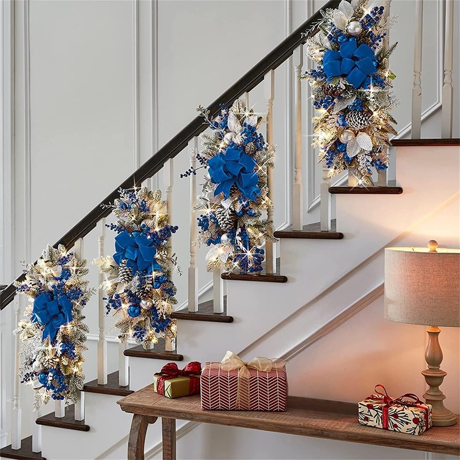 Christmas Swag Wreath 2024,Cordless Stairway Trim,Hanging Stair Teardrop Swag Garlands,Christmas Wreaths Decoration โ image 4