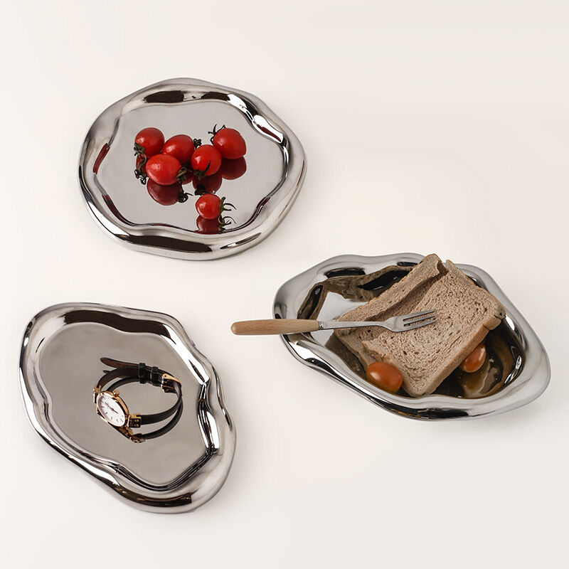 Silver Plated Ceramic Tray Set (Round & Long Shapes) – Minimalist Luxury Decorative Organizer for Jewelry, Vanity & Home Display| Other Styles Available in — image 5