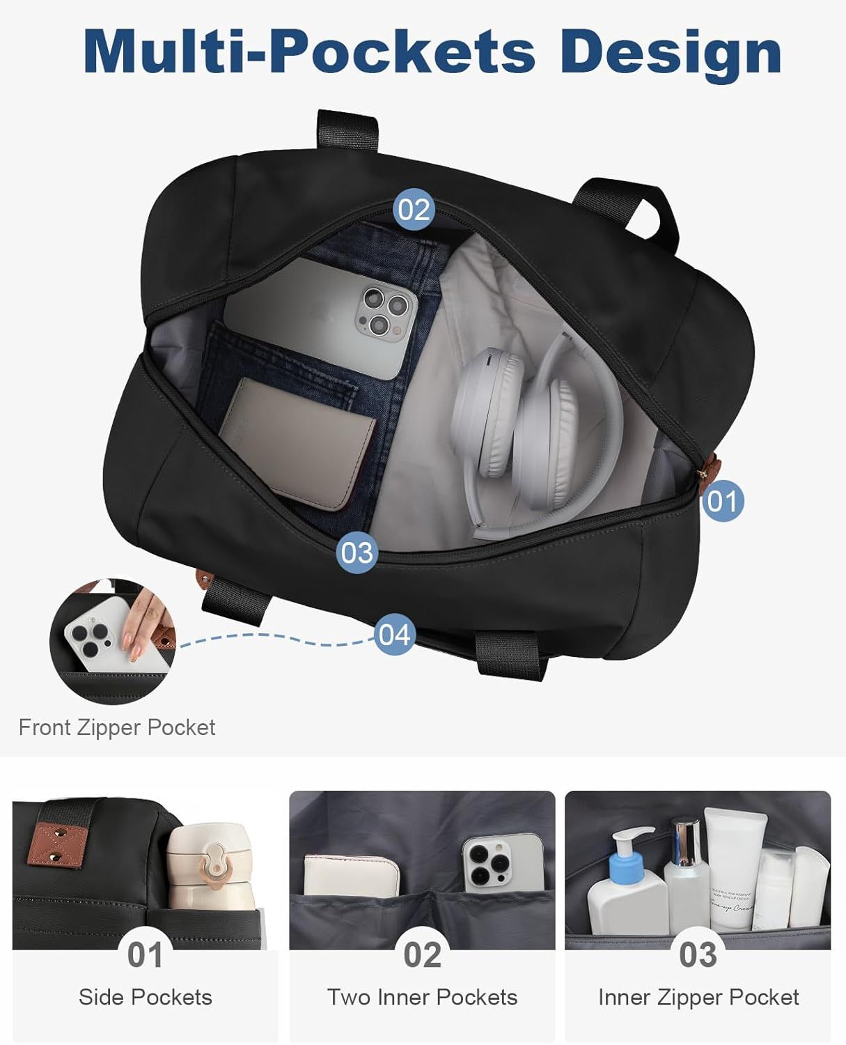 Travel Duffle Bag, Waterproof Weekender Overnight Hospital Bags for Women Men with Toiletry Bag Lightweight Carry on Personal Item Duffle Gym Bag for Travel โ image 6