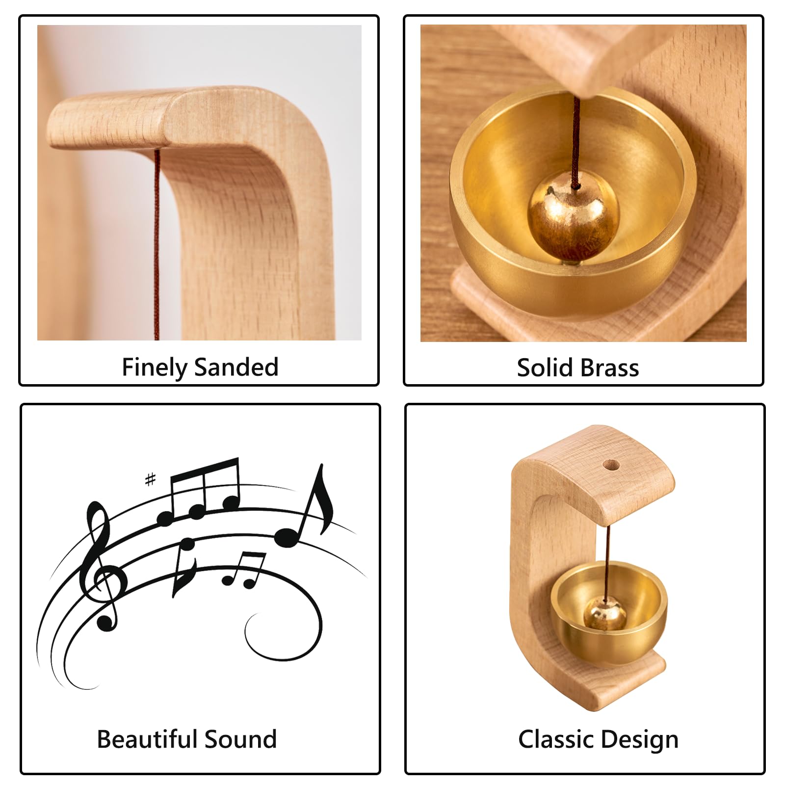 1 Piece Vintage Wooden Door Bell with Copper Chime and Magnetic Mount for Entryways and Bedrooms, Walnut C-Shaped Design โ image 2