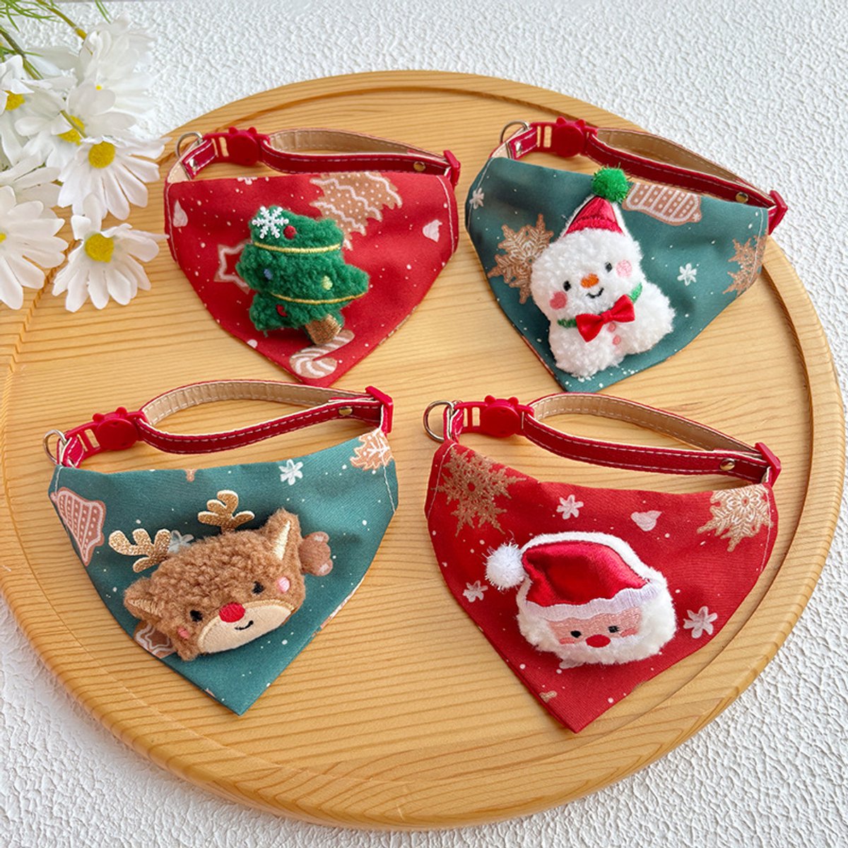 Pet Scarves - 4 Pack - Triangle Christmas Scarves for Dogs - Adjustable Scarves for Pets - Stylish and Breathable Bibs for Dogs - Buckle Design - Suitable for
