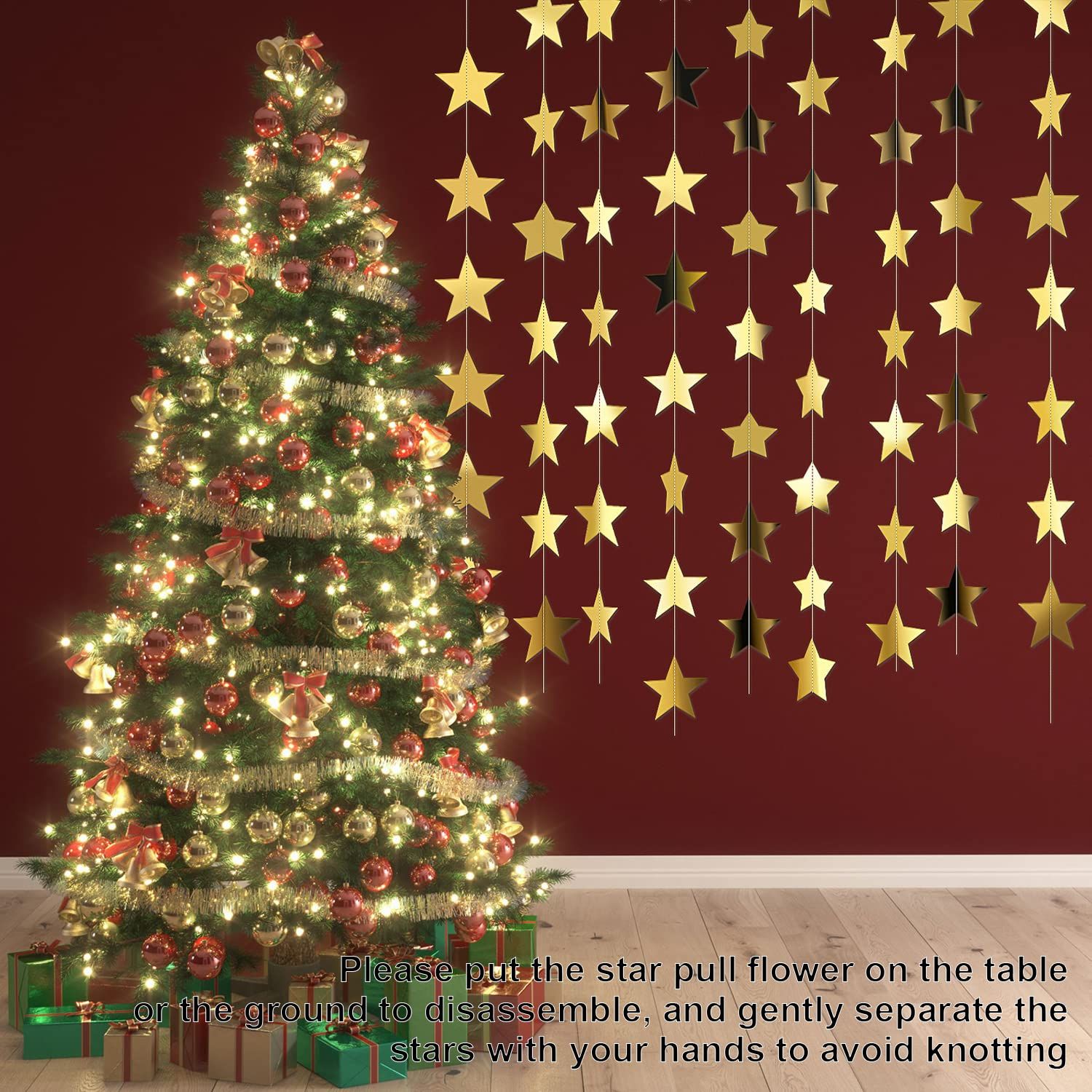 Glitter Star Banner Christmas Decor 130 Feet Star Hanging Bunting Banner Twinkle Backdrop for Homecoming Classroom Wedding Birthday Halloween Party — image 5