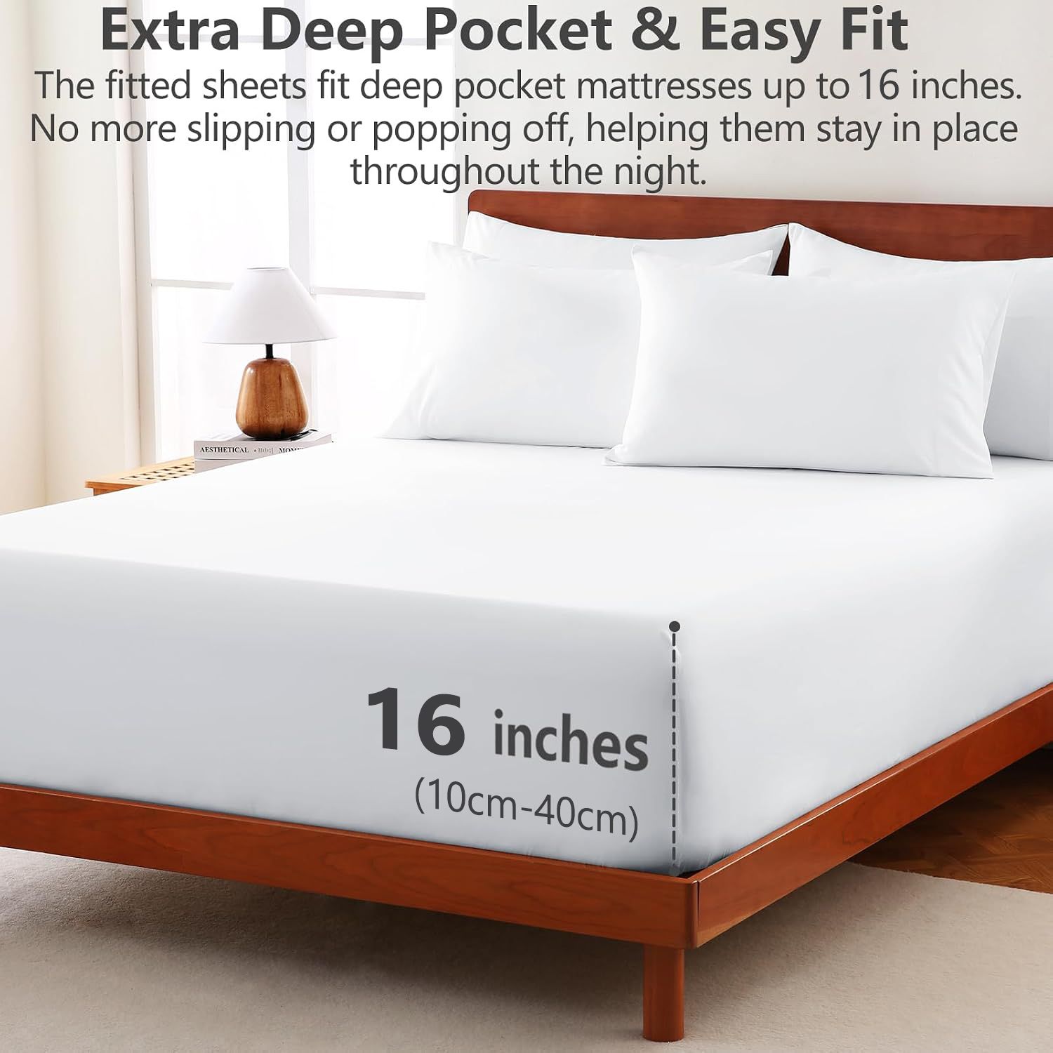 Hotel Soft Bed Sheet Set- Bedding Sheets & Pillowcases -Breathable Bedding - Wrinkle, Fade, Stain Resistant-Deep Pocket Flat Fitted Bed Sheet Set(Raw — image 3