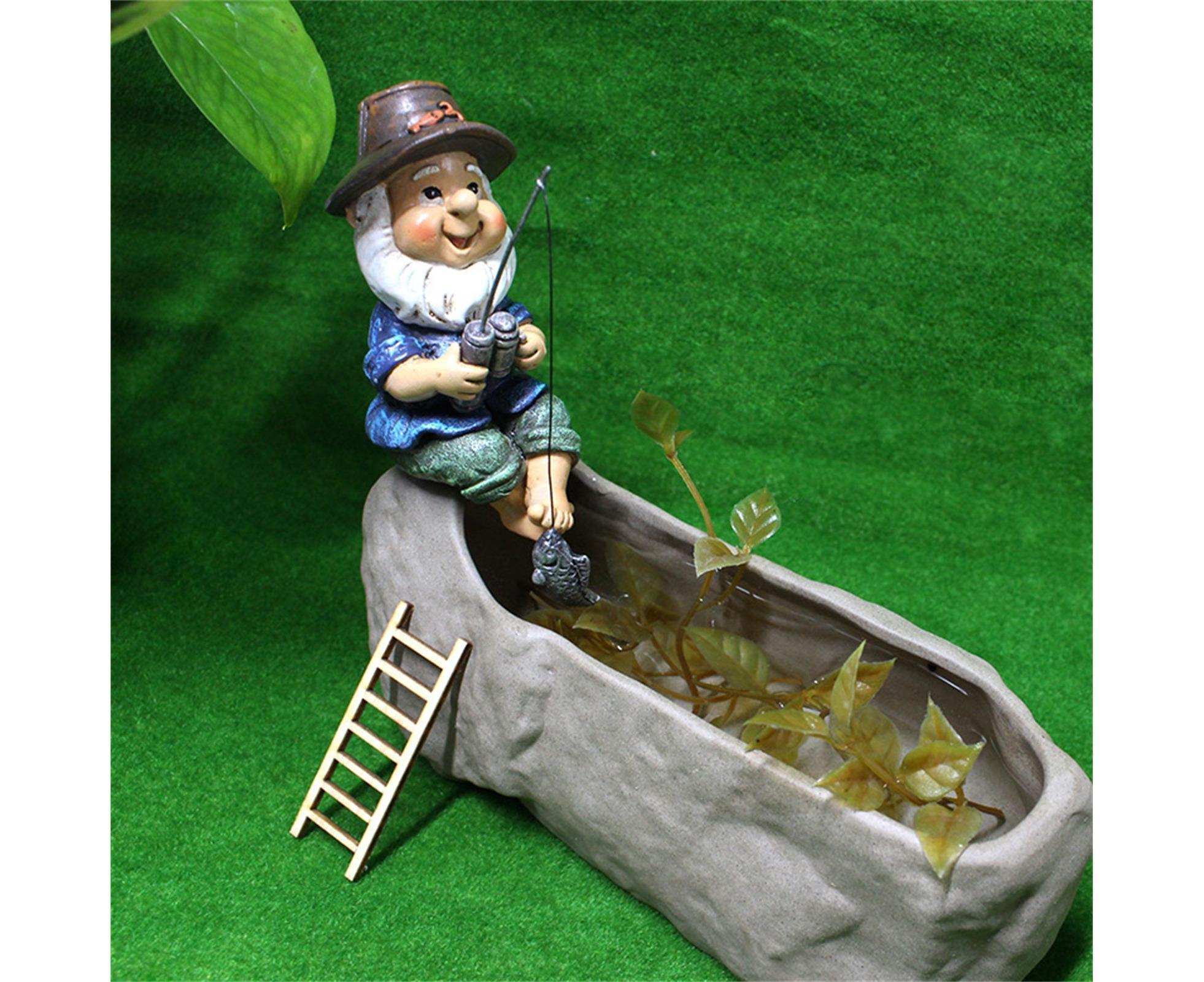 Lovely Fishing Man Shape Statue Decor Adorable Handmade Resin Statue Model for Garden-Fishing — image 4