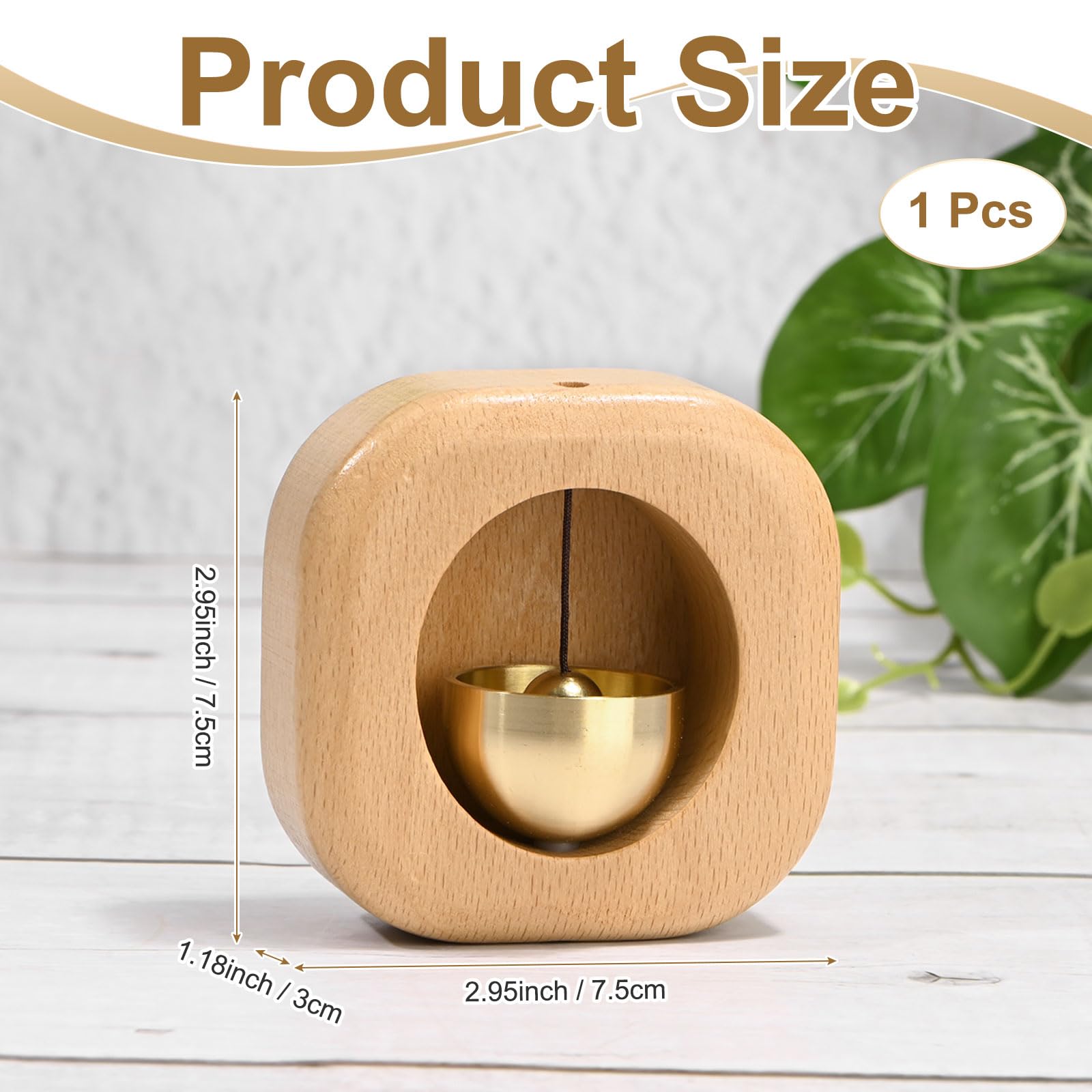 1 Piece Vintage Wooden Door Bell with Copper Chime and Magnetic Mount for Entryways and Bedrooms, Beech Square Design — image 3