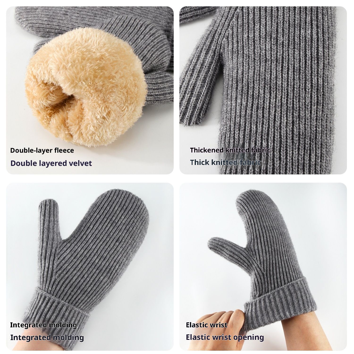 Unisex Winter Toasty Warm Solid Knit Mitten Gloves, Knit Stretchy Cold Weather Warm Knit Thick Gloves Mittens — image 4