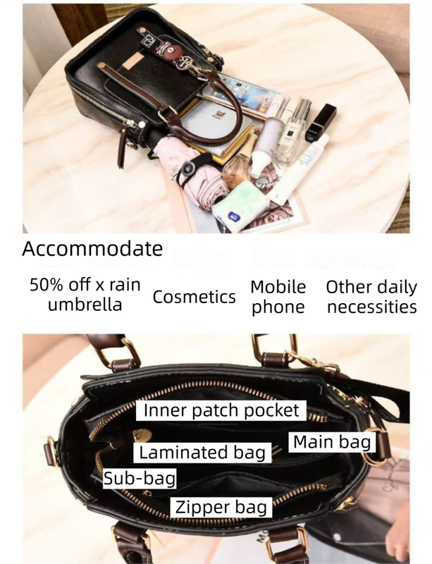 Jujube-Red Trendy Vertical Square PU Leather Moto Crossbody Bag & Tote with 5-Pocket Organized Compartments & Adjustable Strap — image 4