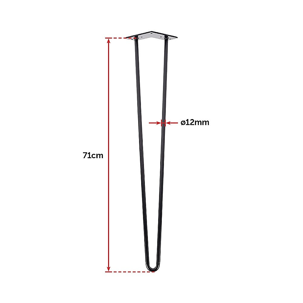 Set of 4 Industrial Retro Hairpin Table Legs 12mm Steel Bench Desk - 71cm Black — image 6