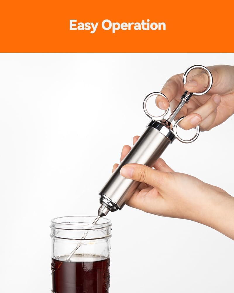 Meat Injector Syringe, 2oz Turkey Injector Seasoning, 304-Stainless Steel Seasoning Injector with 3 Marinade Needles and 3 Cleaning Brushes for Smoked BBQ — image 5
