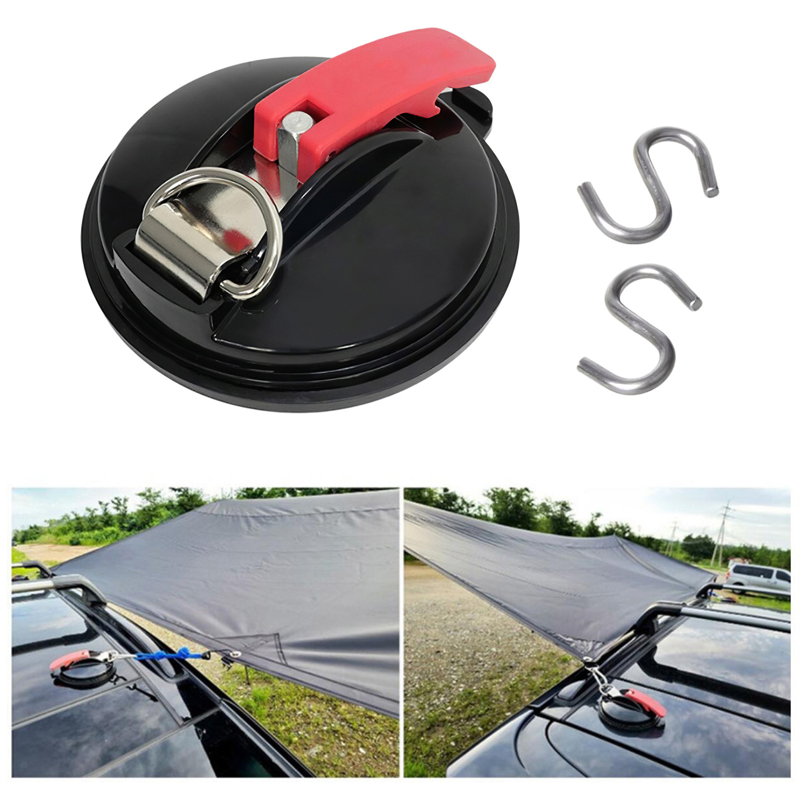 4 Pack Sky blue plate + green buckle Heavy Duty Suction Cup Anchors with S-Hooks for Car Side Awnings and Camping Tarps Multifunctional Tie Down Points for โ image 4