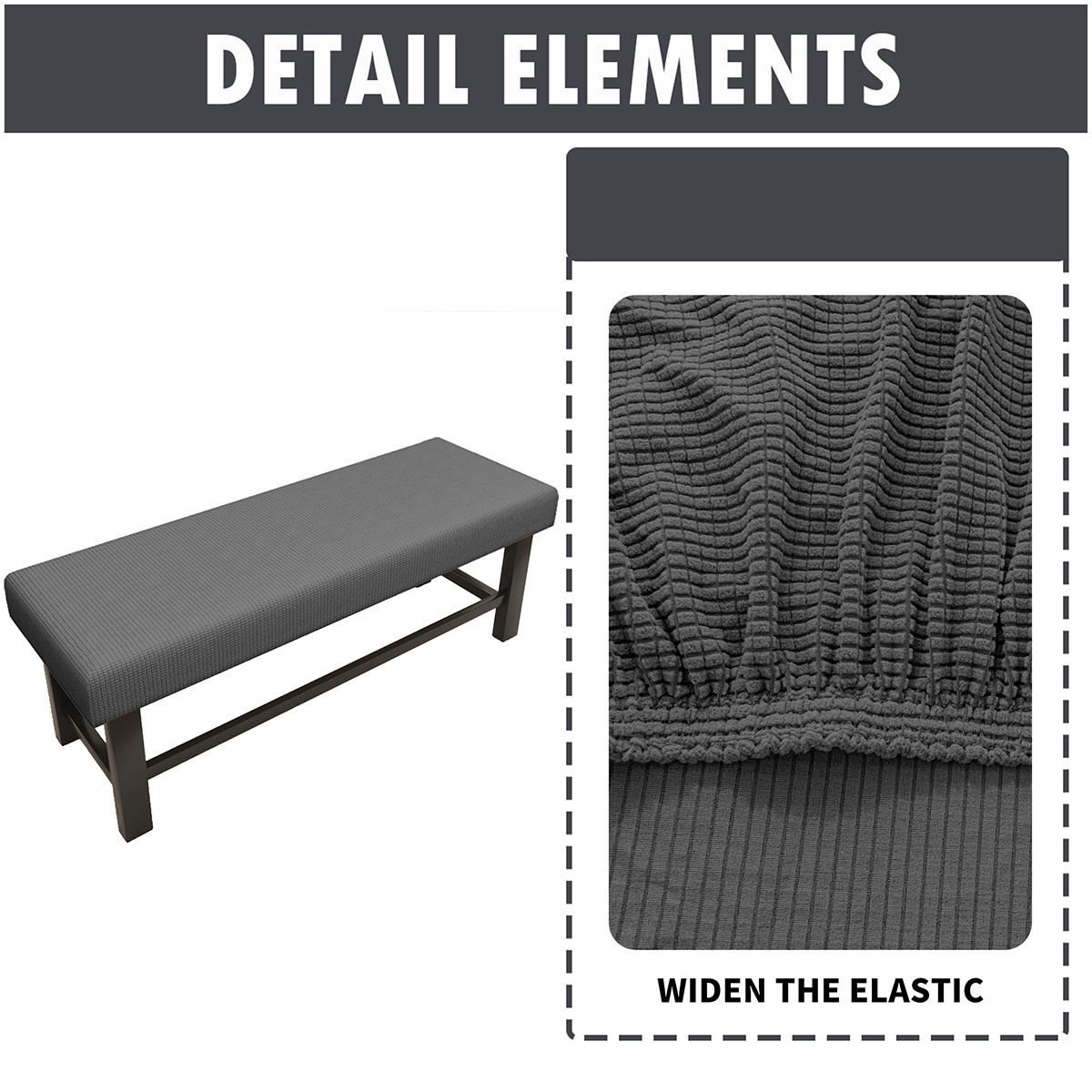 Bench Cover Slipcover Rectangle Polyester Blend High Stretch Bench Cushion Covers with Elastic Bottom Feature Textured Machine Washable Jacquard Fabric (Dark — image 3