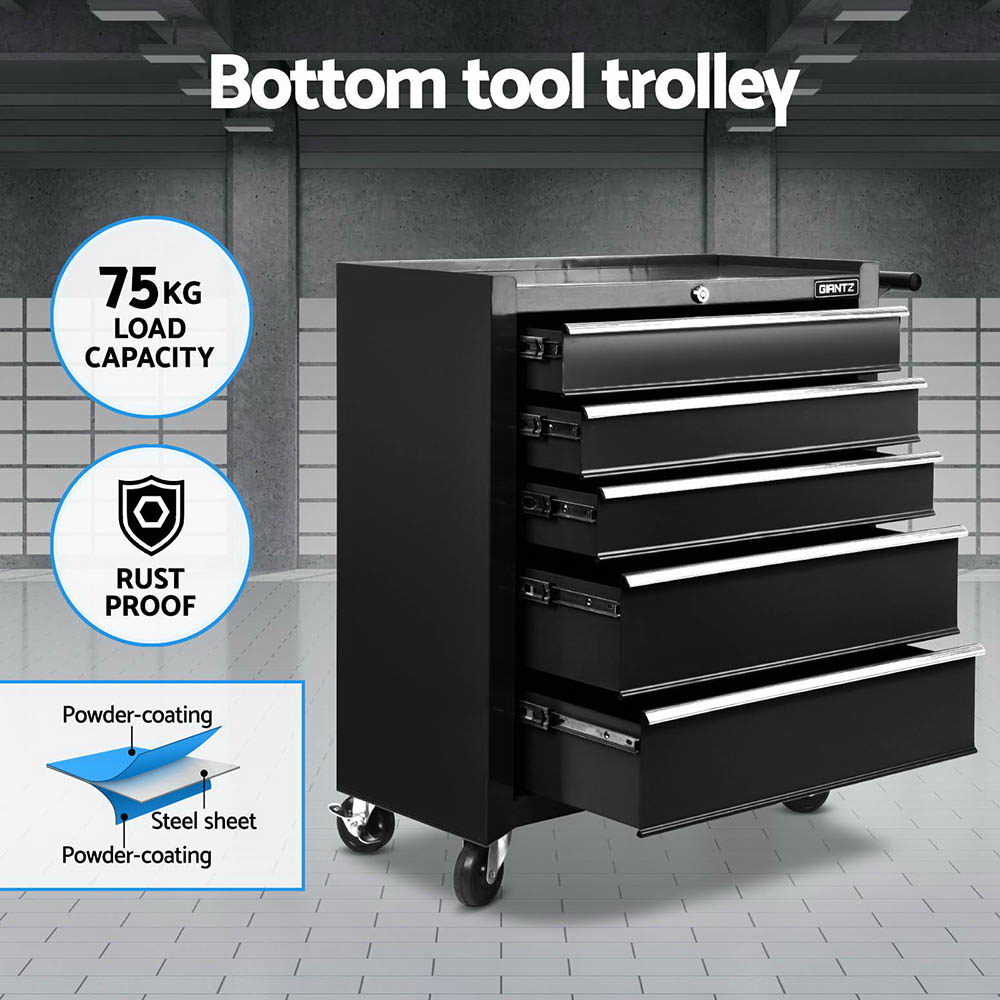 Giantz 15 Drawers Tool Chest Trolley Toolbox 2-in-1 Storage Black โ image 4