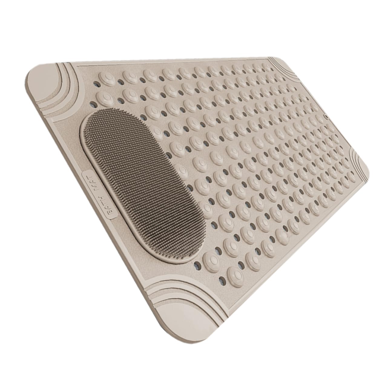 Non-Slip Bath Mat with Foot Scrubber – 70 × 36 cm, Anti-Skid Suction Cups & Drain Holes, Waterproof Shower Floor Pad with Exfoliating Brush(Grey)
