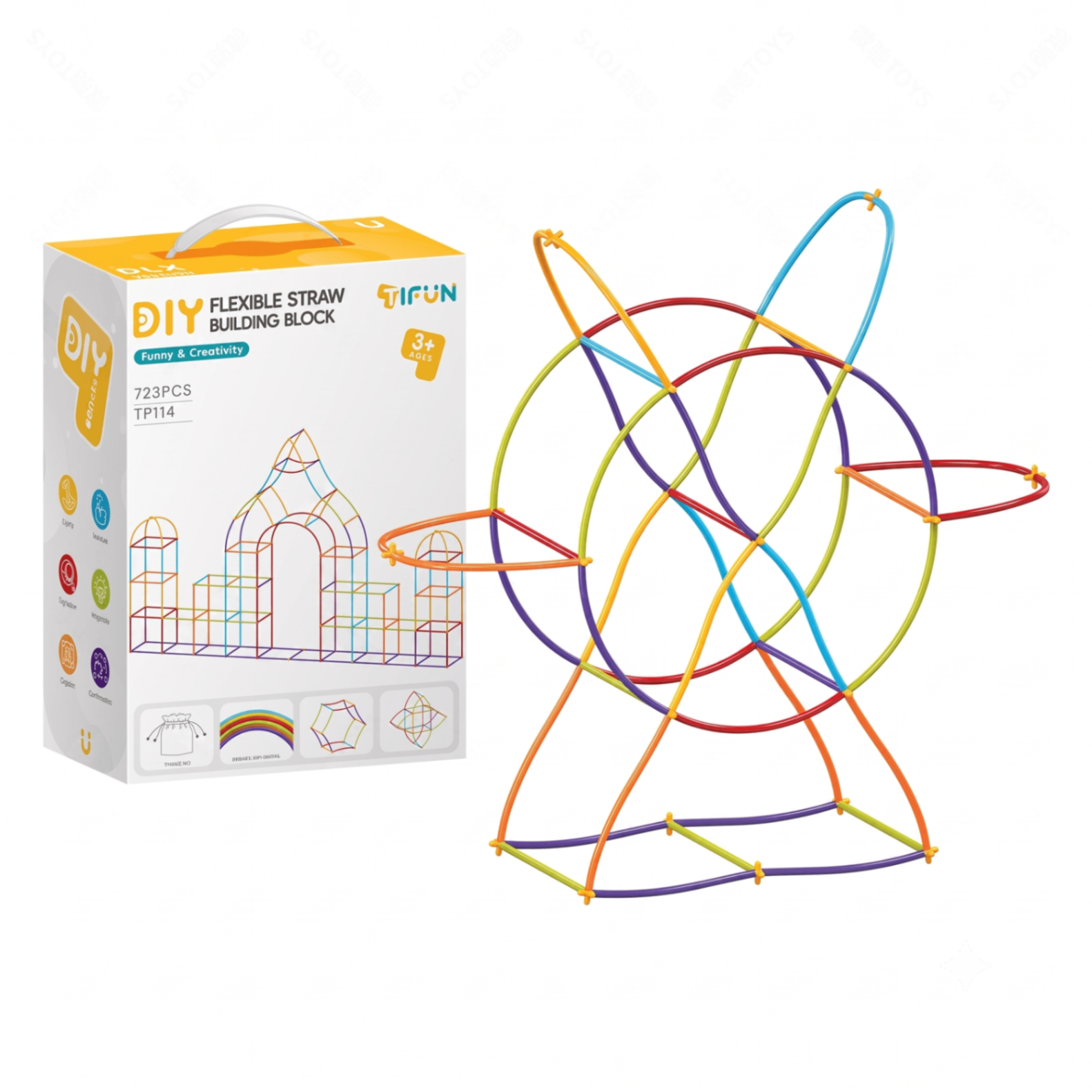 DIY Flexible Straw Building Blocks for Kids Ages 3-6, Creative Educational Construction Toy Set with Bendable Straws and Connectors, 112/242/723 Pieces for 3D — image 6